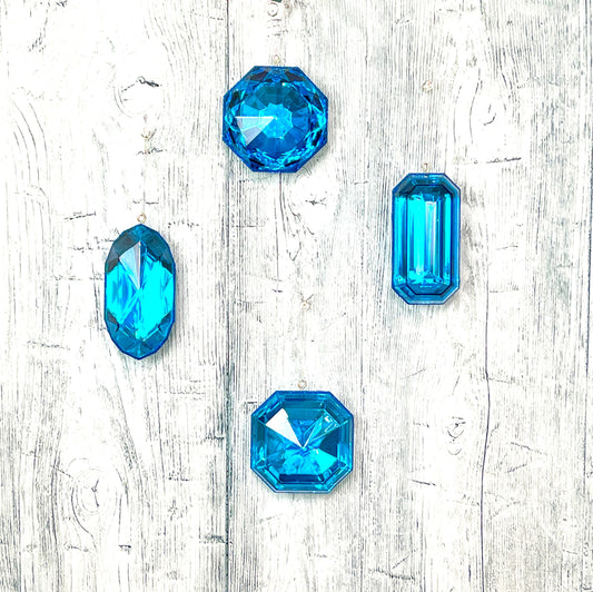 Jewel Ornament Set, Blue Jewel Ornaments, Gem Ornaments, Acrylic Jewel Ornament Set, Farrisilk Ornament, Wreath Attachments, Blue Xmas Decor
