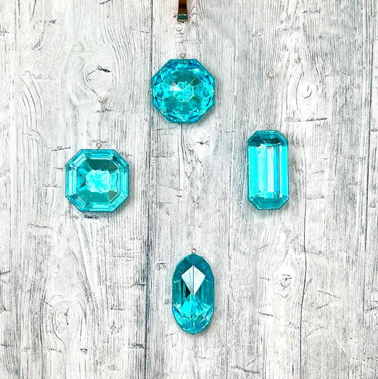 Jewel Ornament Set, Lt. Blue Jewel Ornaments, Gem Ornaments, Acrylic Jewel Ornament Set, Farrisilk Ornament, Wreath Attachments,