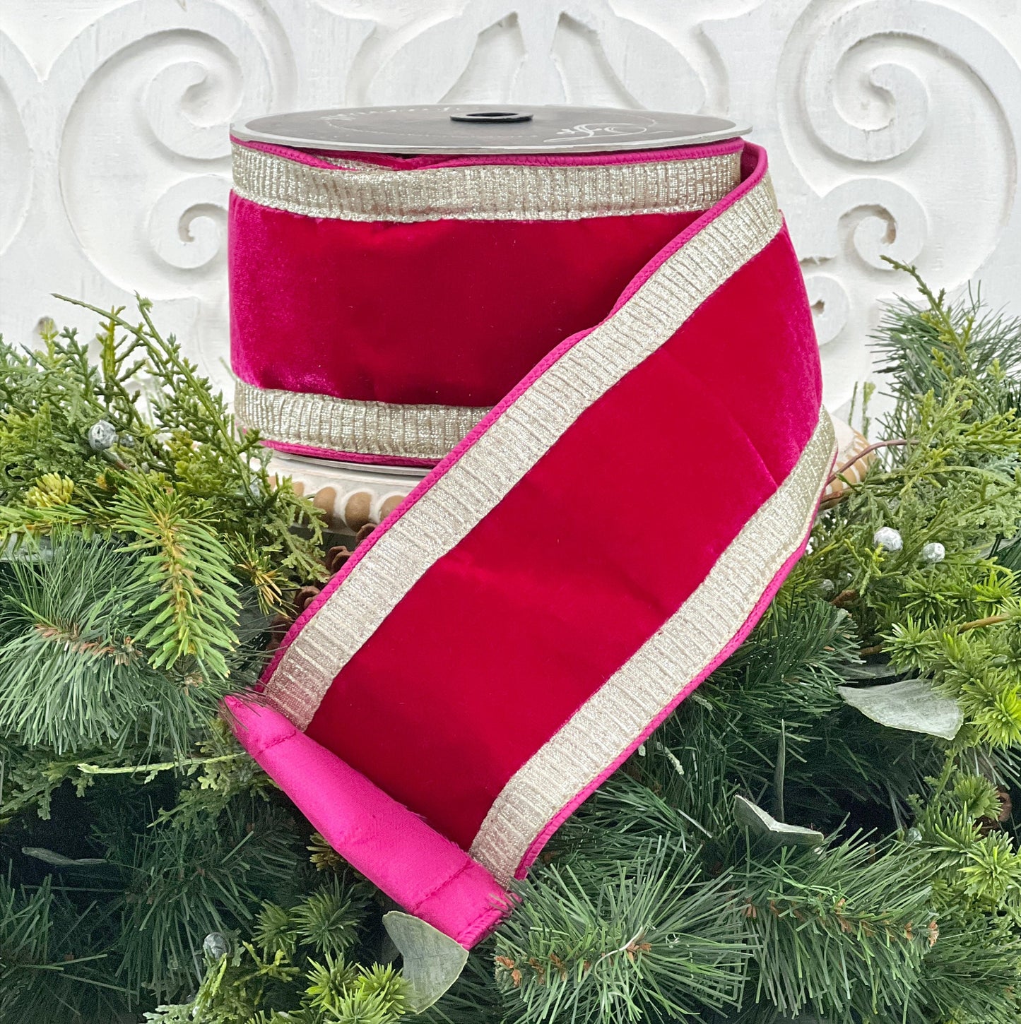 Hot Pink Velvet Ribbon, Jeweled Velvet Ribbon, Pink Velvet Ribbon, Valentines Ribbon, Farrisilk Ribbon, Jewel Trim Ribbon,