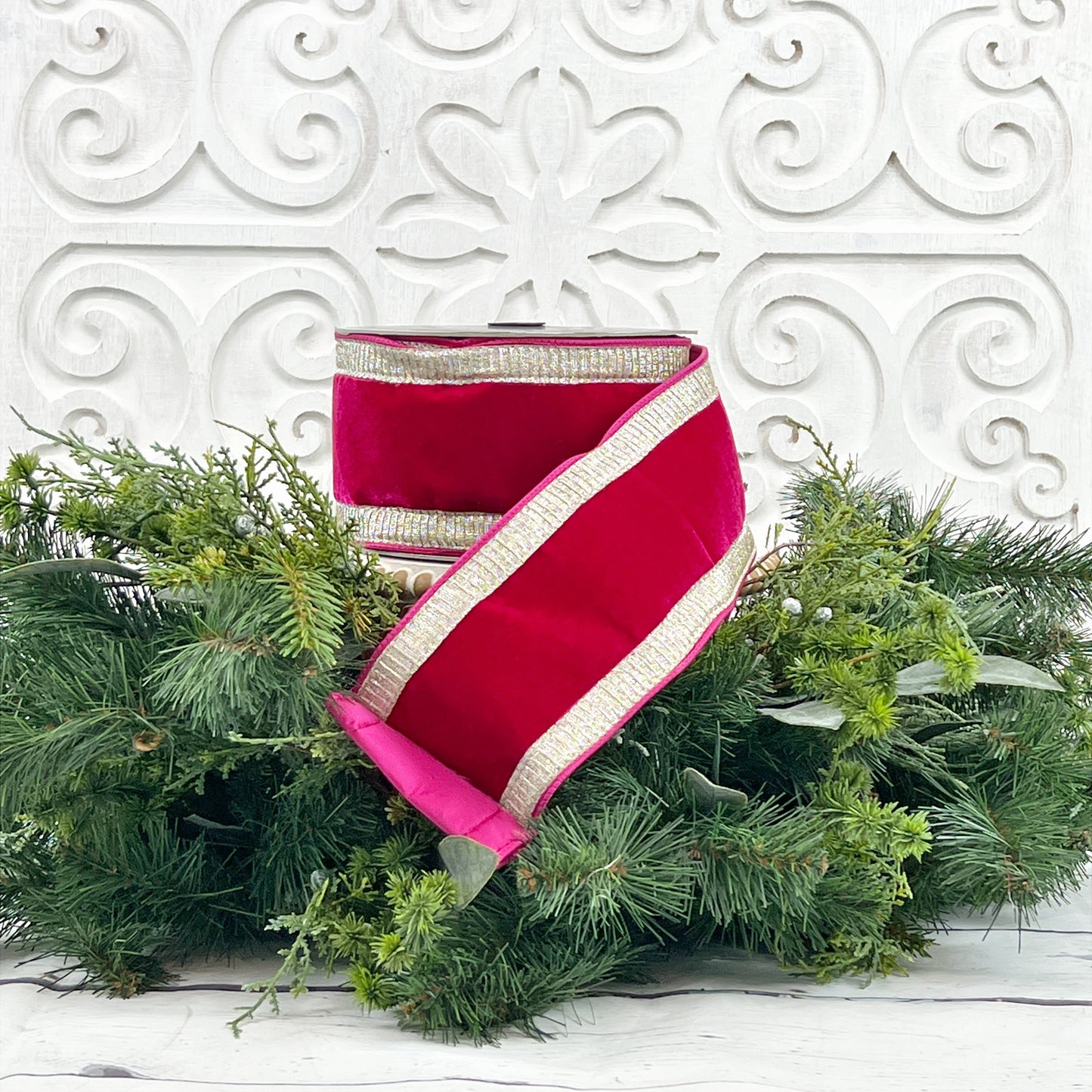 Hot Pink Velvet Ribbon, Jeweled Velvet Ribbon, Pink Velvet Ribbon, Valentines Ribbon, Farrisilk Ribbon, Jewel Trim Ribbon,