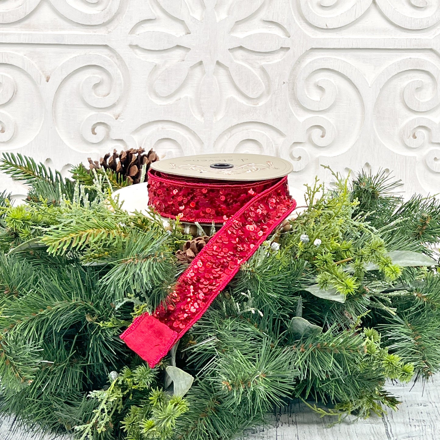 1" Red Sequin Ribbon, Wired Ribbon,  Sequin Ribbon, D Stevens Ribbon, Red Christmas Ribbon, Valentines Ribbon, Patriotic Ribbon, 4th of July
