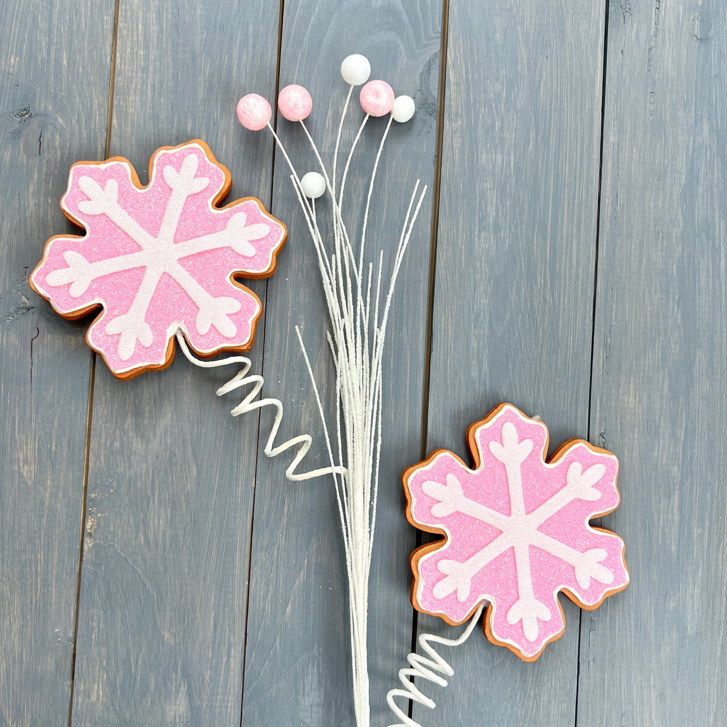 Pink Snowflake Cookie Spray, Gingerbread Cookie Spray, Pink Cookie Stem, Snowflake Cookie Stem, Glitter Snowflake Spray, Wreath Attachment