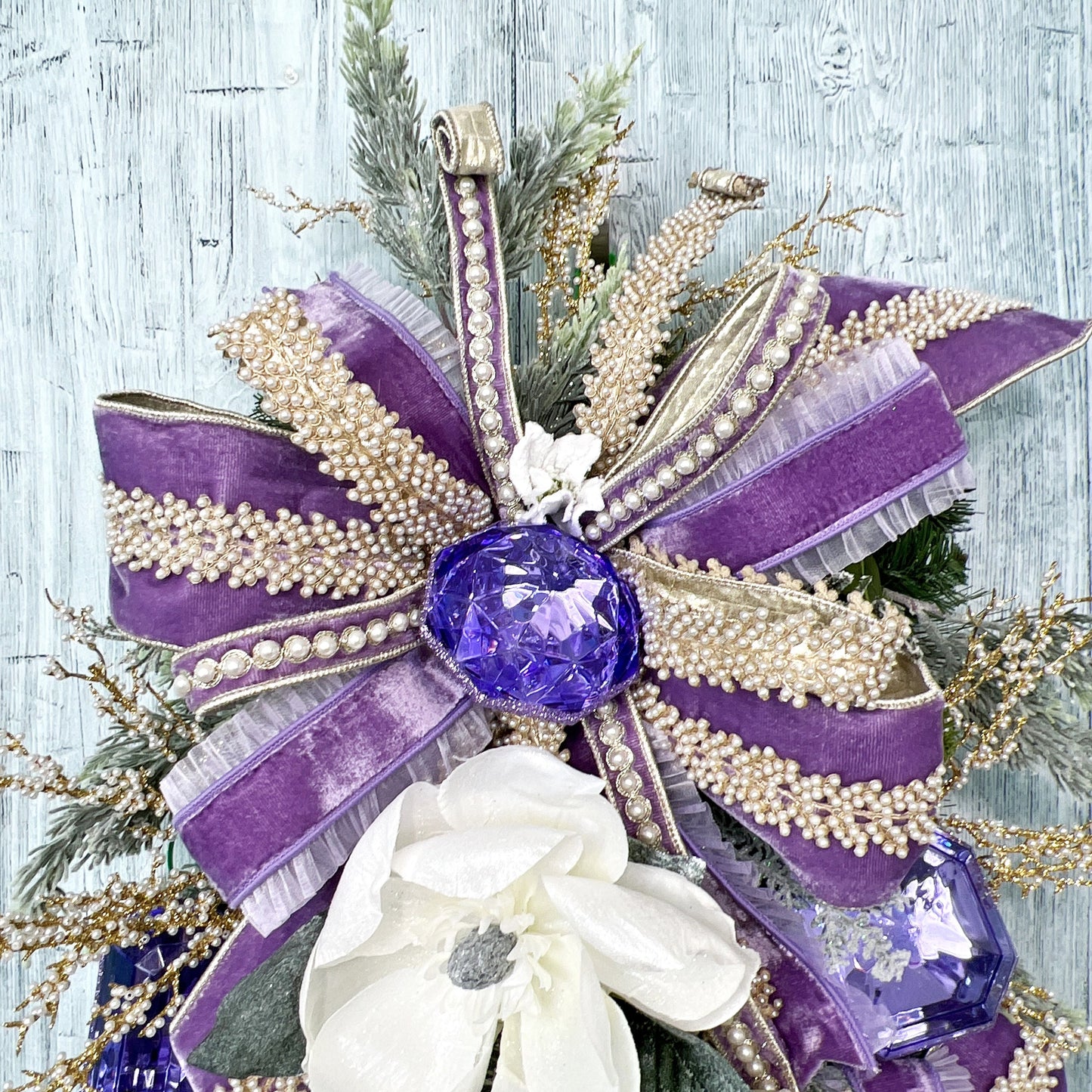 Jeweled Swag for Front Door, Easter Gem Swag, Elegant Magnolia Swag with Pearls, Purple Gem Wreath Spring Swag for Front Door,