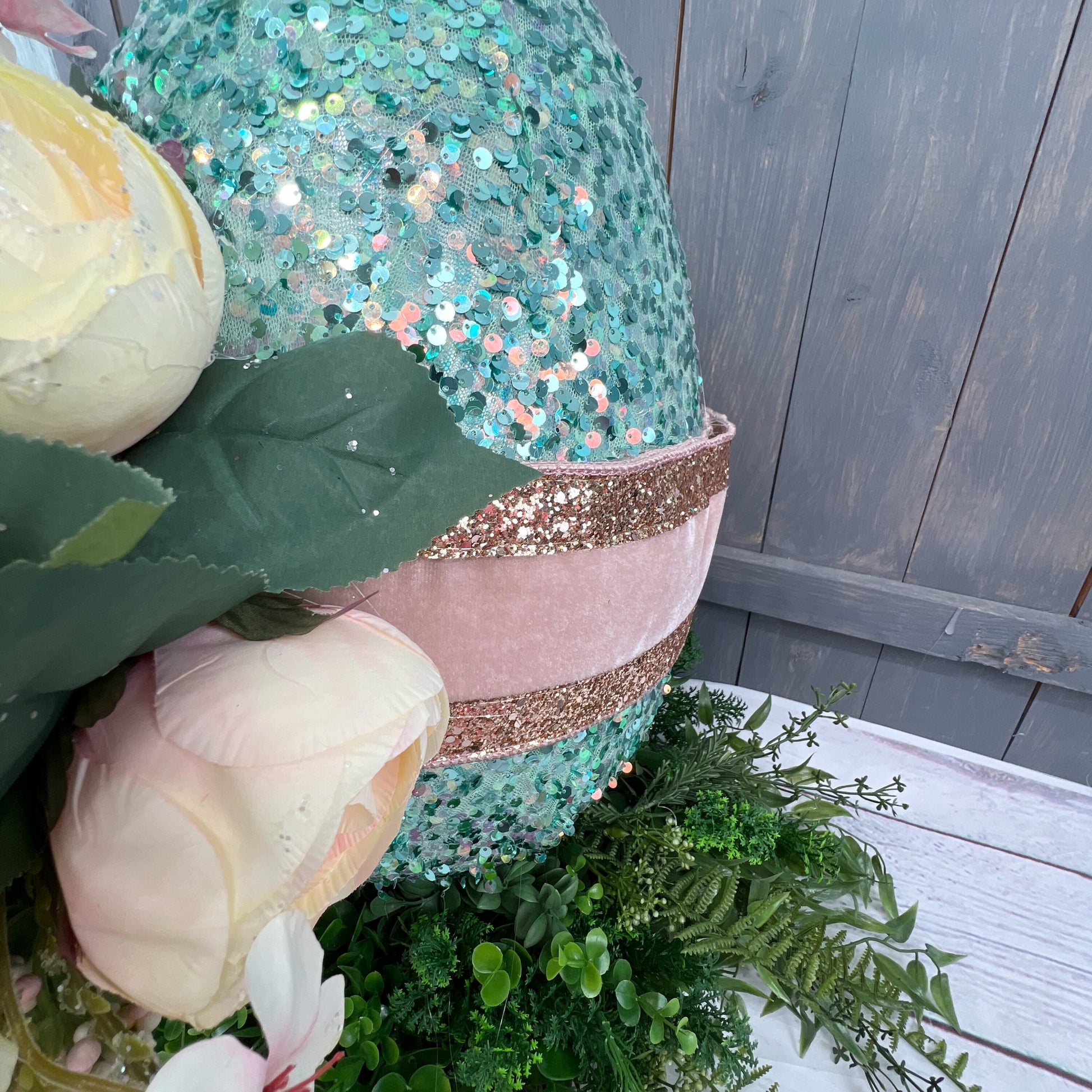 Glam Easter Egg, XL Bling Easter Egg, Teal Sequin Egg, Pink and Blue Easter Decor, Elegant Spring Home Decor, Handmade Easter Gift