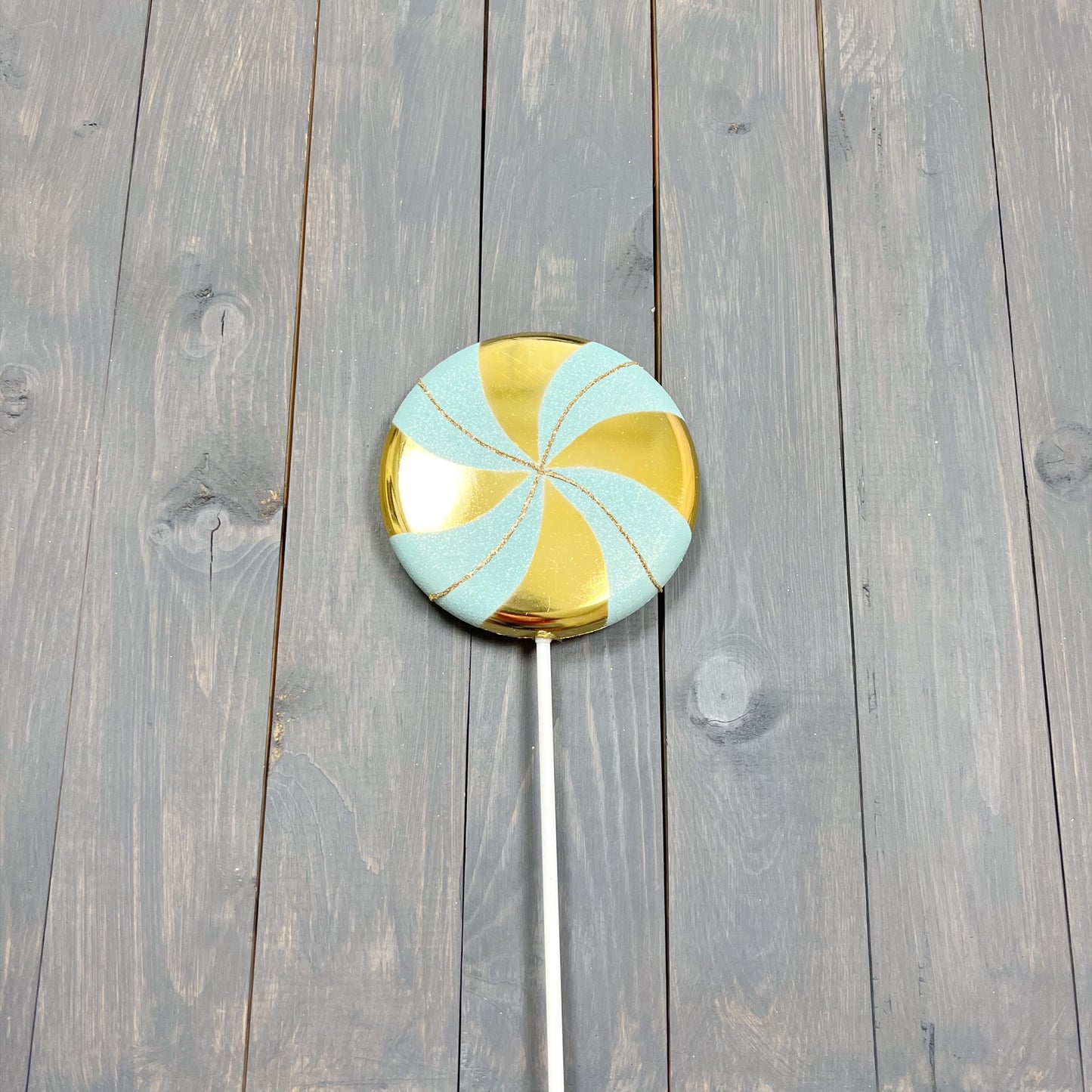 Farrisilk Mint and Gold Candy Couture Lollipop Pick - Elegant Holiday and Party Decor Accent