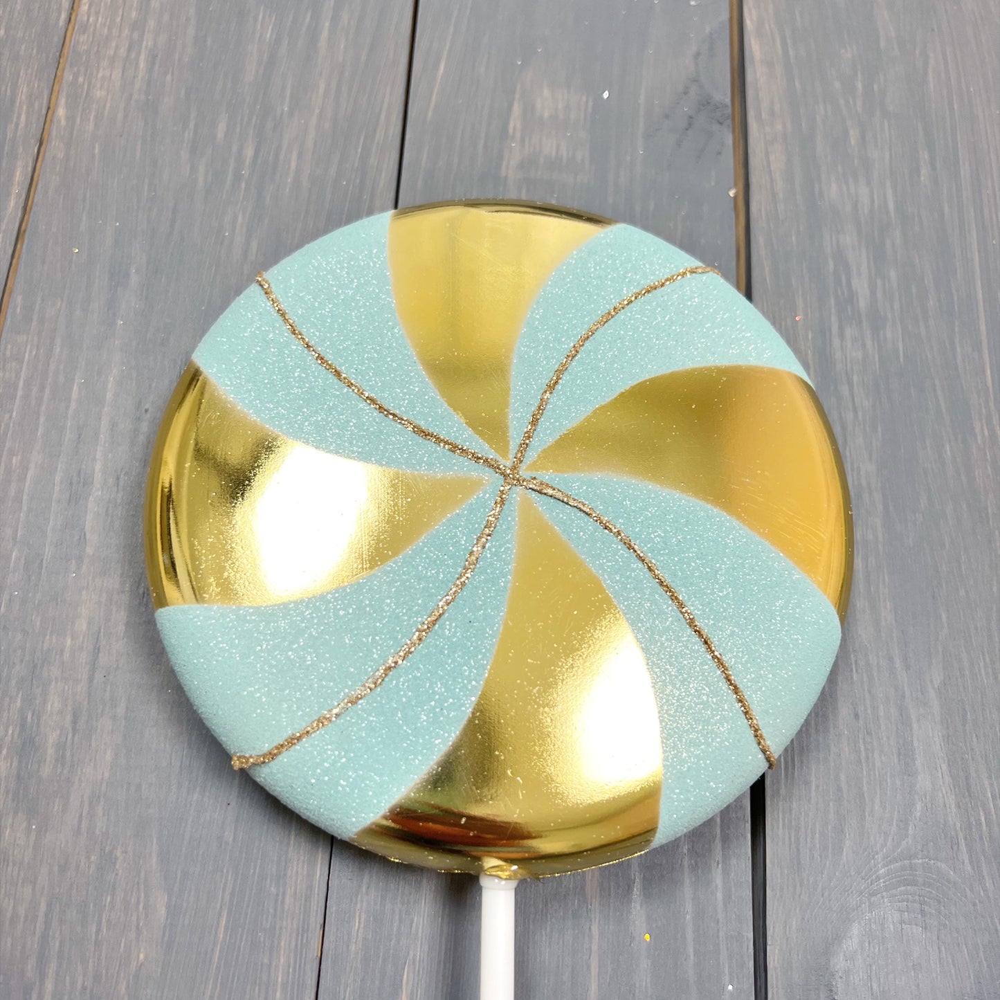 Farrisilk Mint and Gold Candy Couture Lollipop Pick - Elegant Holiday and Party Decor Accent