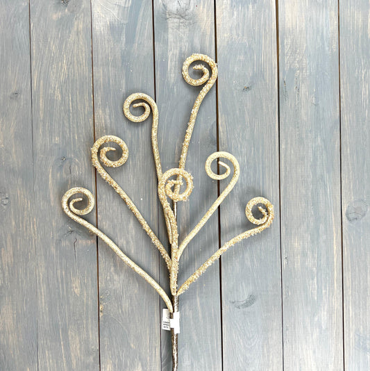Farrisilk Champagne Gold Glittered Curly Candy Spray- Wreath Embellishment, Xmas Tree Decor, & Wedding Decor