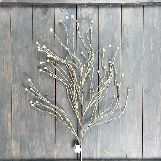 Farrisilk Glittered Pearly Willow Spray - Luxurious 37" Designer Christmas Floral Pick in Platinum & Ivory