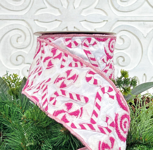 Pink and White Candy Ribbon, Farrisilk Candy Ribbon, Candy Cane Ribbon, Pink Christmas Ribbon, Holiday Candy Ribbon, Pink Peppermint Ribbon