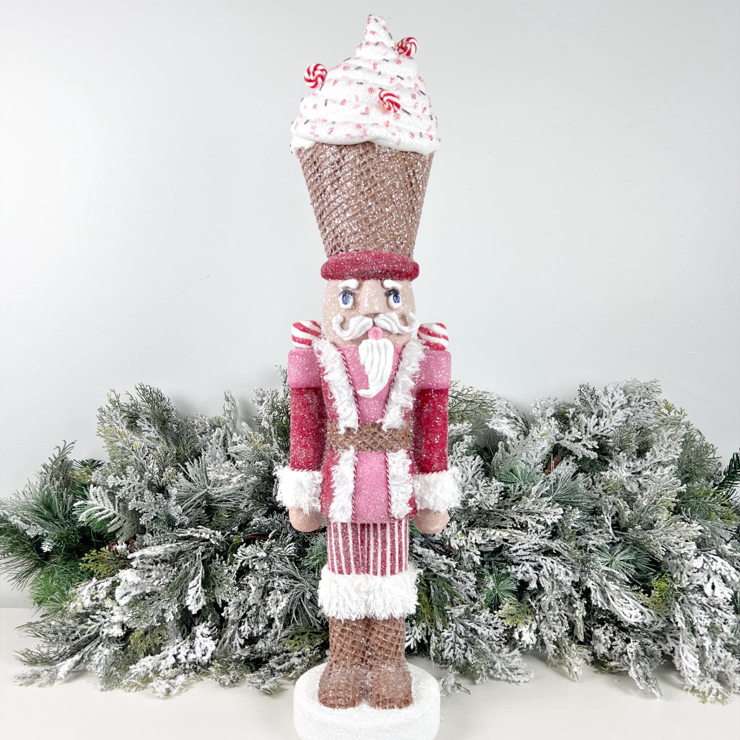 34" Whimsical Peppermint Sprinkles Christmas Nutcracker - Handmade Candy Themed Holiday Decor - Pink Red Nutcracker Centerpiece Decor