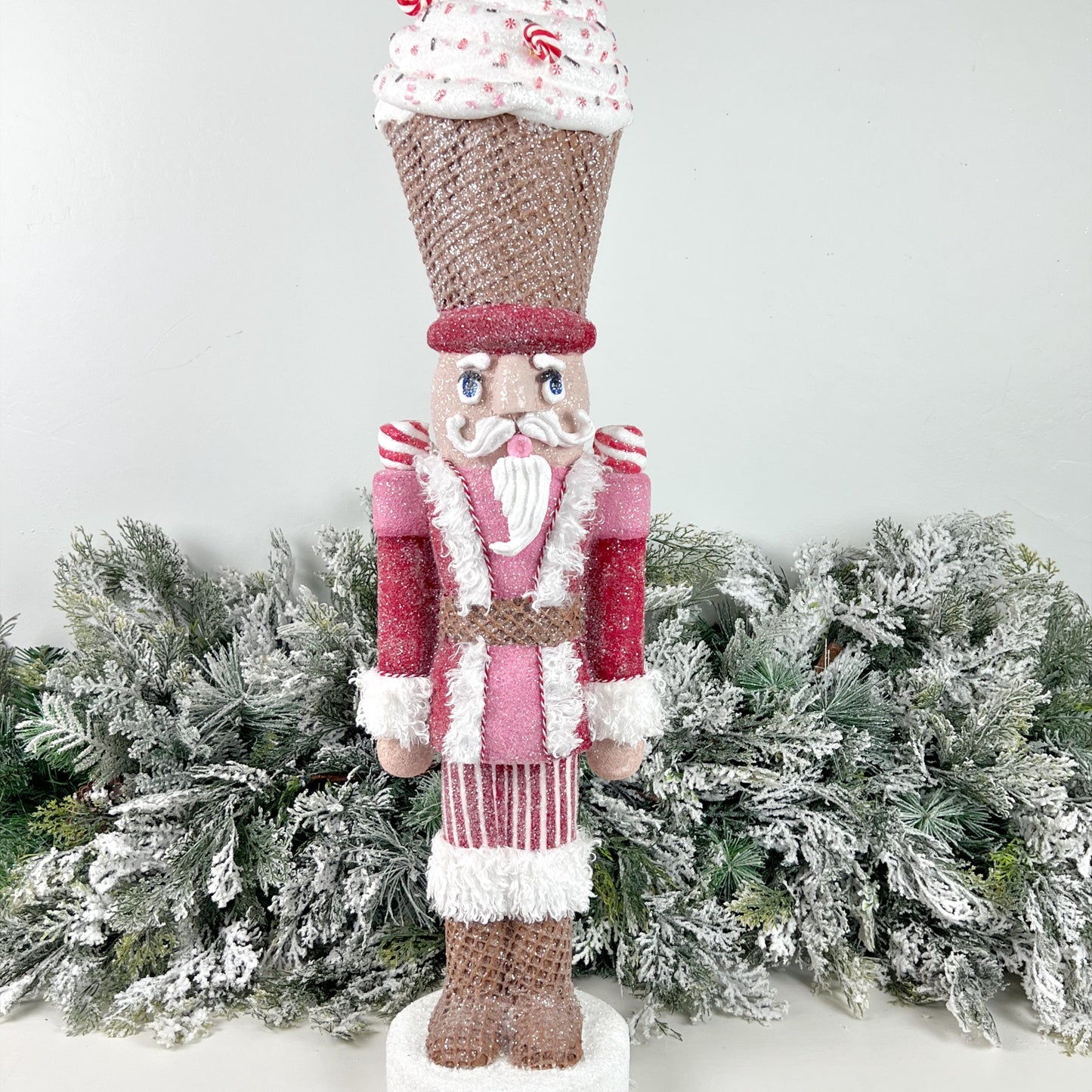 34" Whimsical Peppermint Sprinkles Christmas Nutcracker - Handmade Candy Themed Holiday Decor - Pink Red Nutcracker Centerpiece Decor