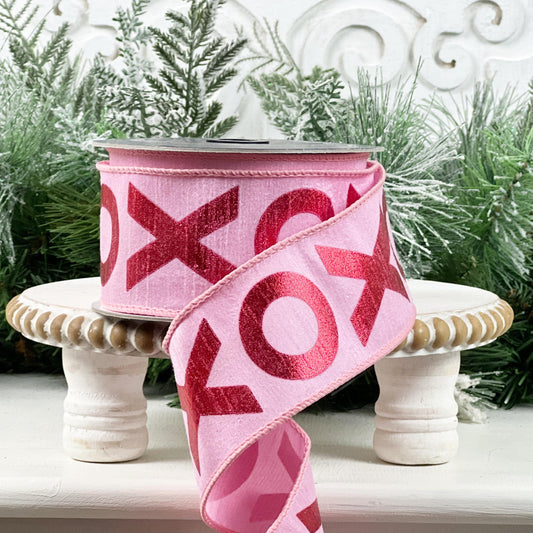 Farrisilk Hugs and Kisses Ribbon - Light Pink for Valentine Decor And Bridal Shower Themes
