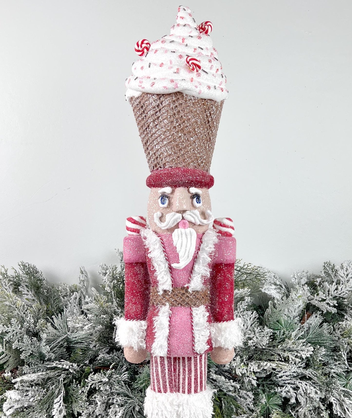34" Whimsical Peppermint Sprinkles Christmas Nutcracker - Handmade Candy Themed Holiday Decor - Pink Red Nutcracker Centerpiece Decor