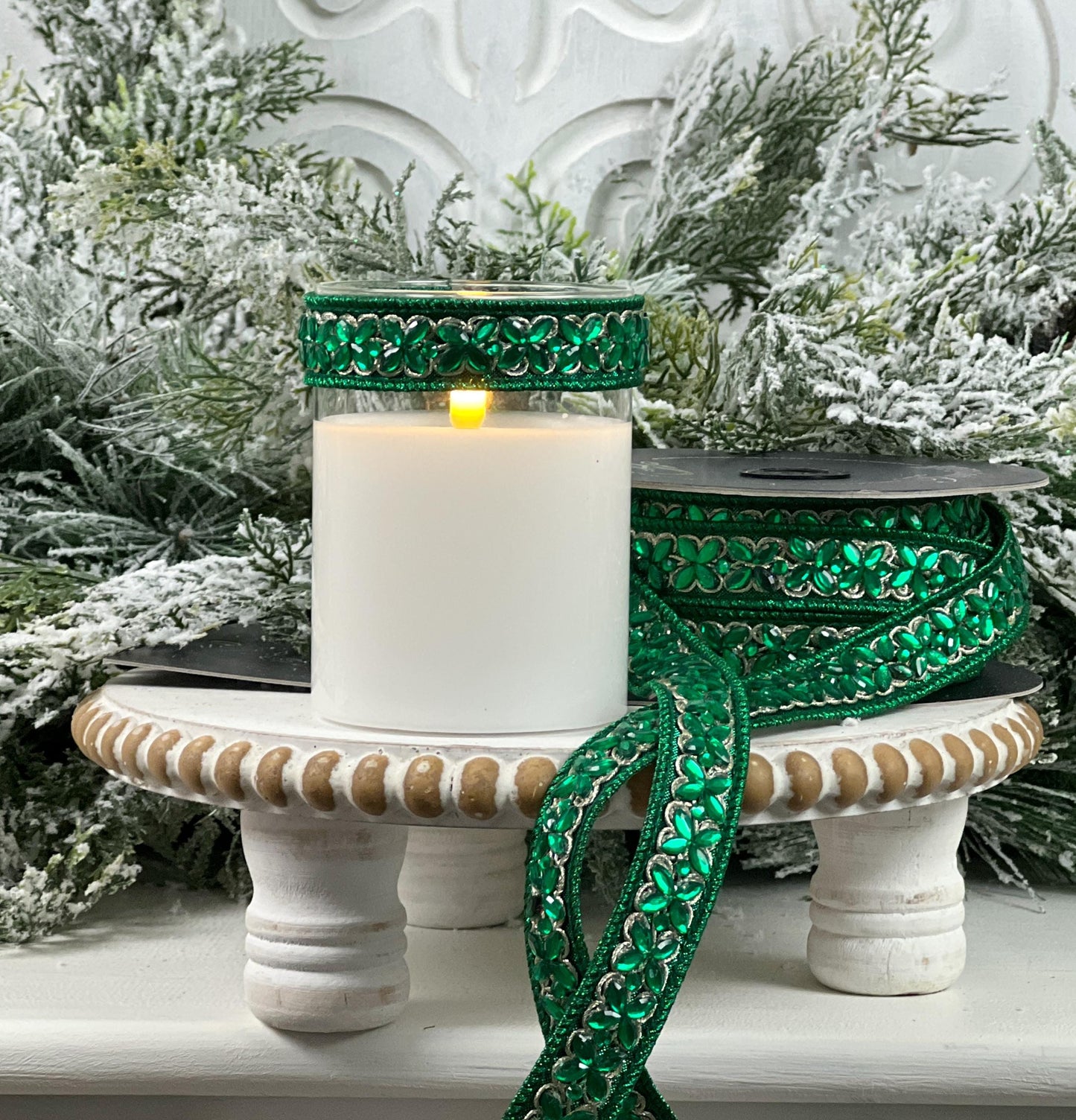 Farrisilk Jewel Accent Ornamate - Emerald Green, Designer Adhesive Ribbon with Jewelled Trim