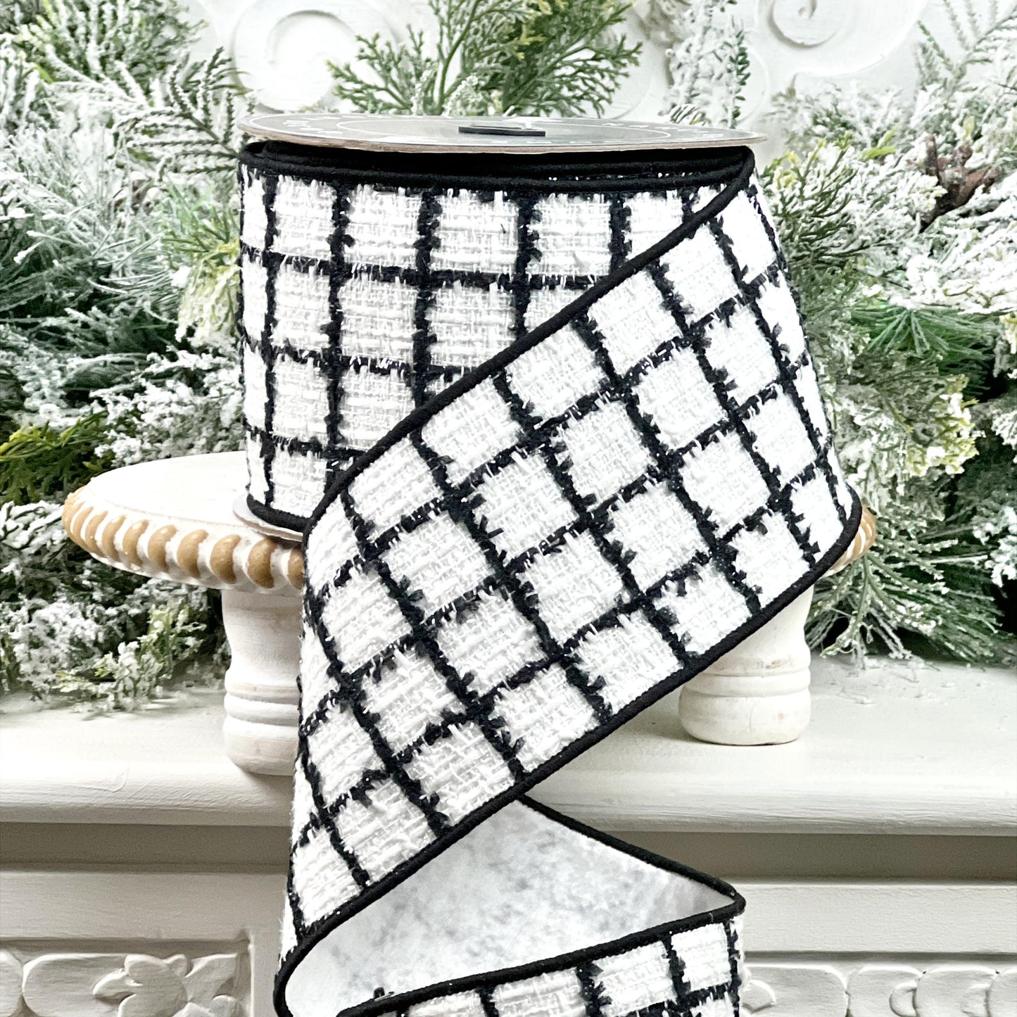 Nancy Brown's Luxurious Black and White Tweed Ribbon - Classic Elegance for Christmas and Weddings, Black and White Ribbon, Christmas Ribbon