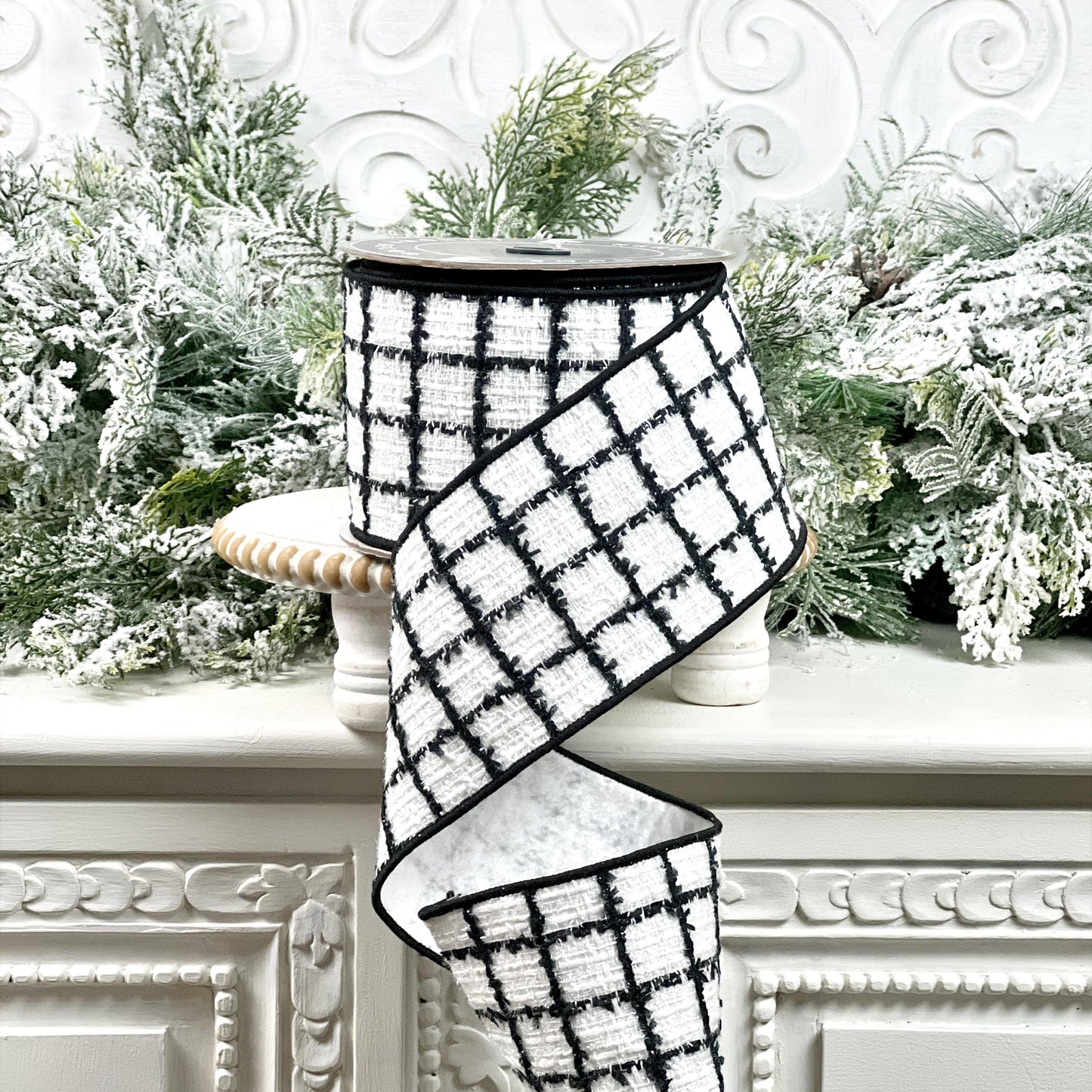 Nancy Brown's Luxurious Black and White Tweed Ribbon - Classic Elegance for Christmas and Weddings, Black and White Ribbon, Christmas Ribbon