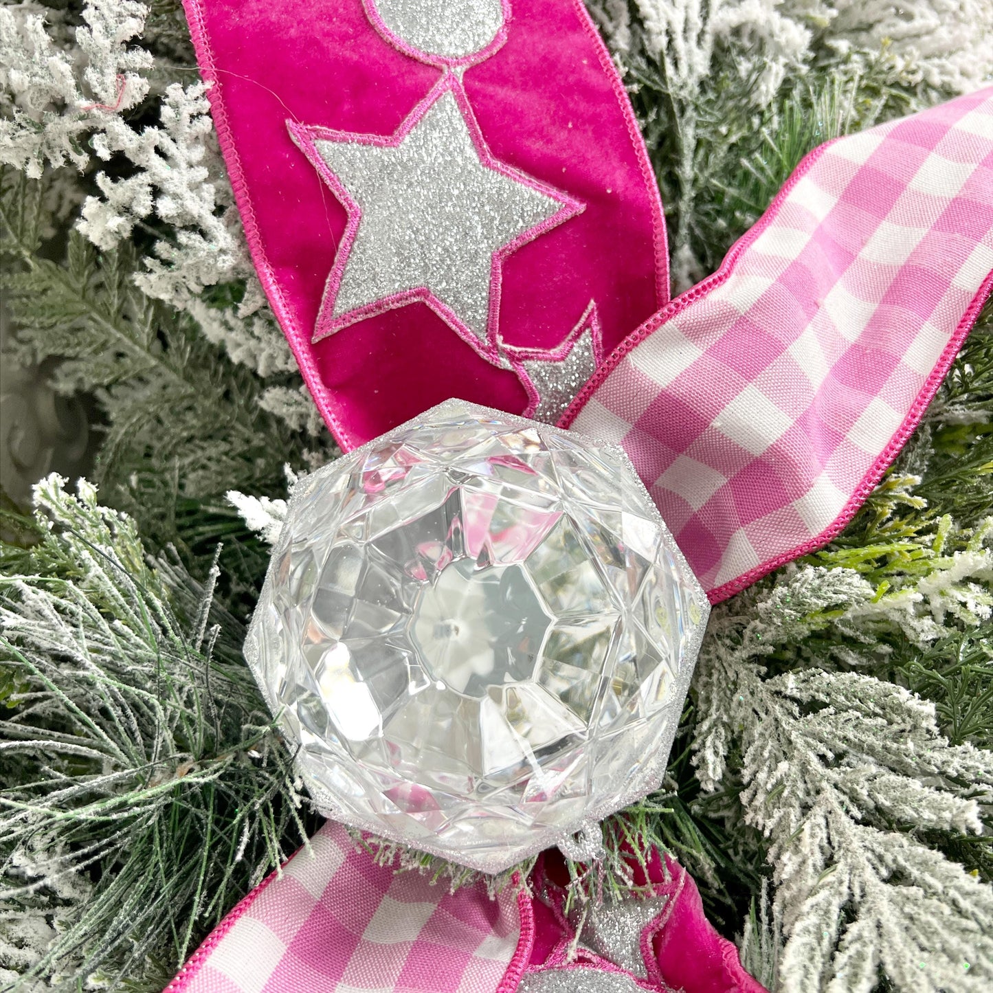 Nancy Brown Hot Pink Velvet Ribbon with Heart and Star Accents - Holiday Glam Home Decor, Hot Pink Velvet Ribbon, Pink Christmas Decor