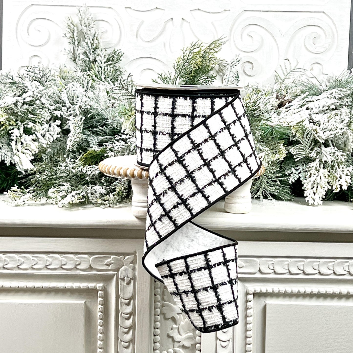 Nancy Brown's Luxurious Black and White Tweed Ribbon - Classic Elegance for Christmas and Weddings, Black and White Ribbon, Christmas Ribbon