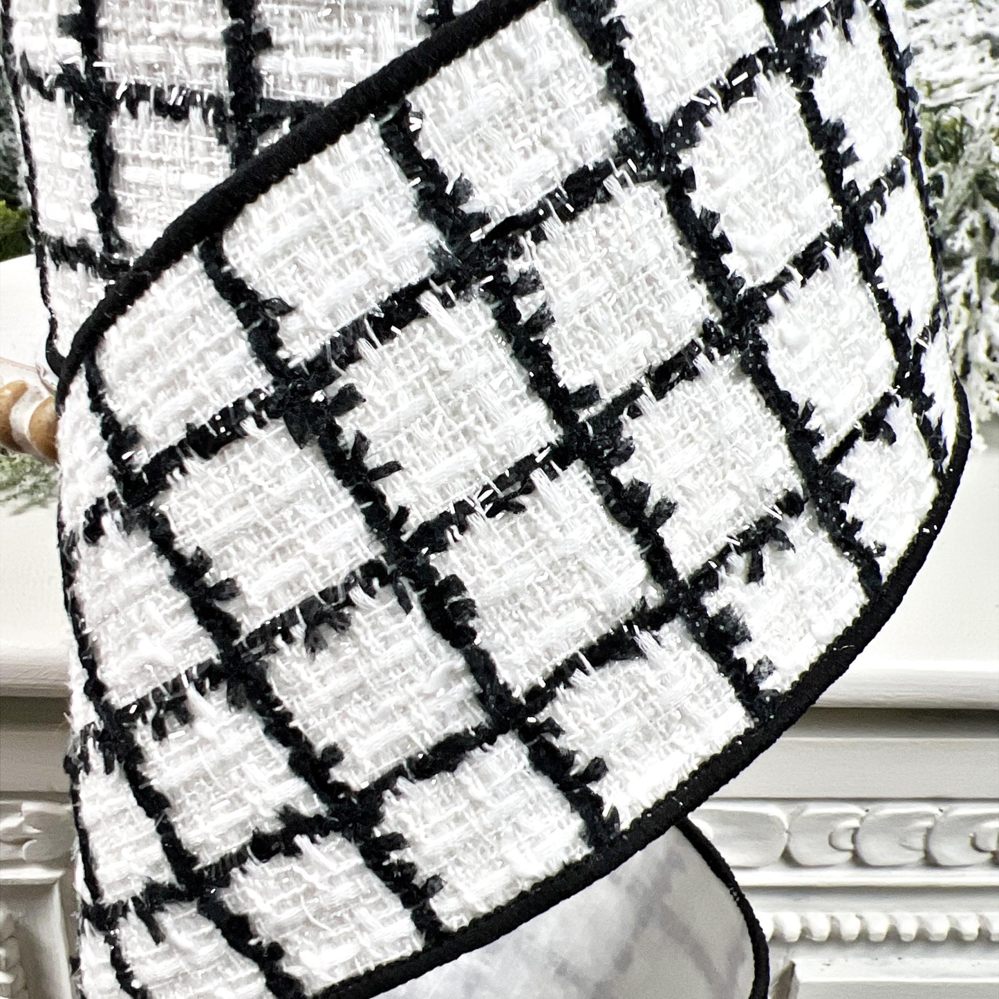 Nancy Brown's Luxurious Black and White Tweed Ribbon - Classic Elegance for Christmas and Weddings, Black and White Ribbon, Christmas Ribbon