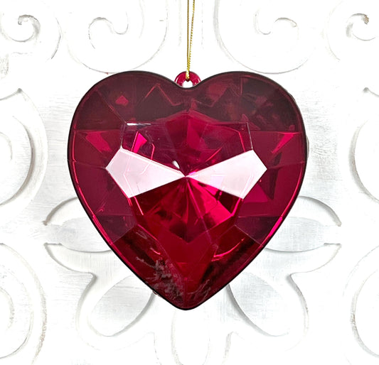 Farrisilk Ruby Red Heart Jewel Ornament - Luxurious 6" Acrylic Heart Ornament, Large Heart Jewel, Heart Wreath Attachment, Valentines Decor
