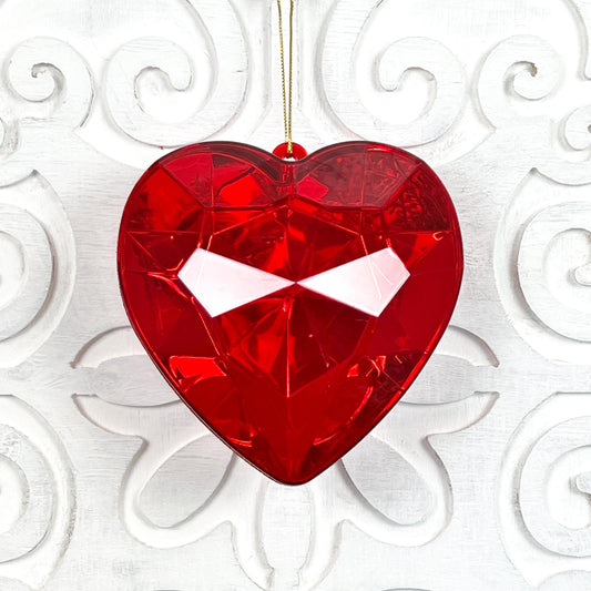 Farrisilk Red Heart Jewel Ornament - Luxurious 6" Acrylic Heart Ornament, Large Heart Jewel, Heart Wreath Attachment, Valentines Decor
