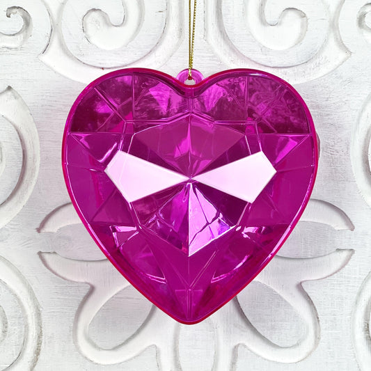 Farrisilk Pink Heart Jewel Ornament - Luxurious 6" Acrylic Heart Ornament, Large Heart Jewel, Heart Wreath Attachment, Valentines Decor