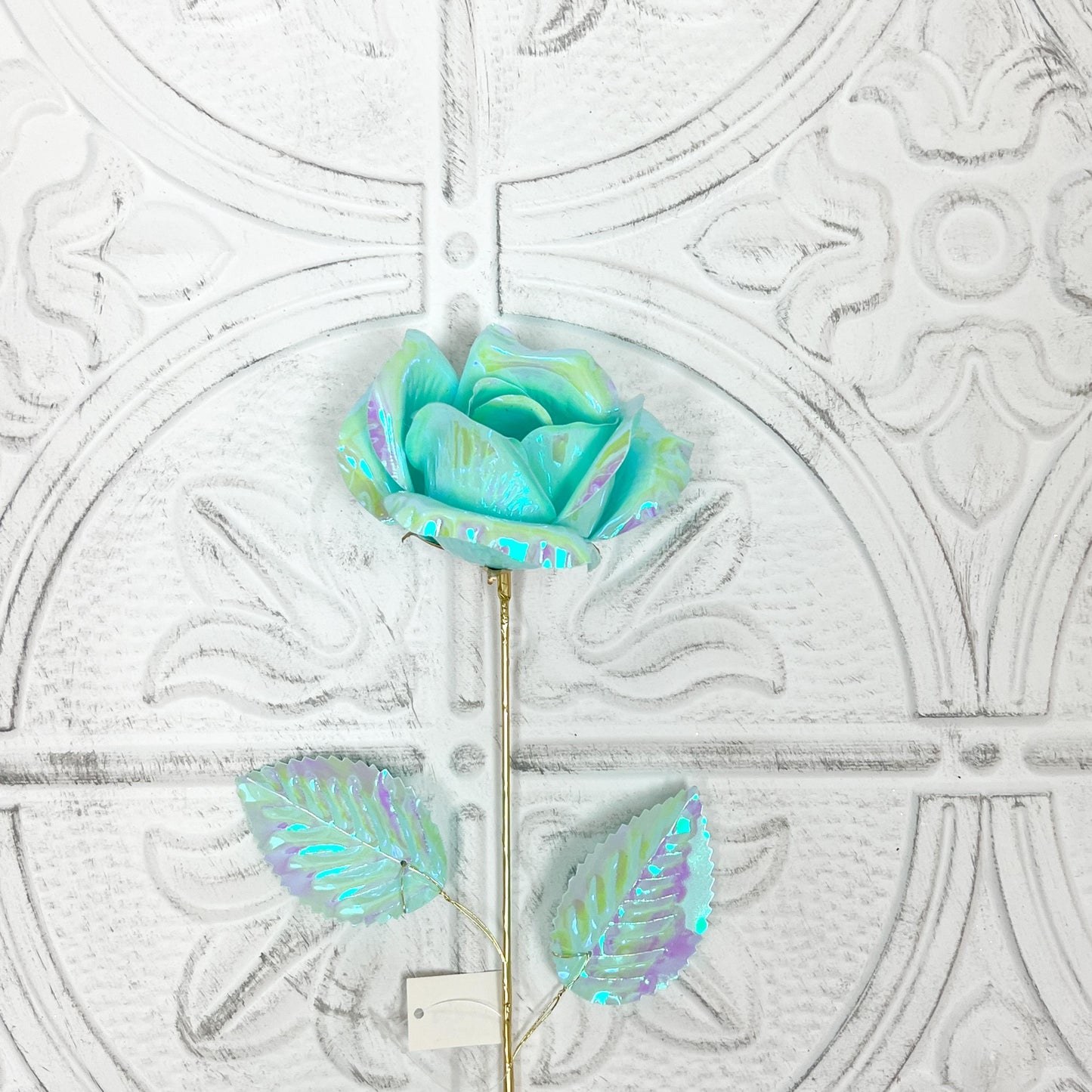 Iridescent Rose with Gold Stem - 6 Colors for Floral Arrangements, Wreaths & Home Decor - Spring Floral Collection, Pink, Yellow,  Teal