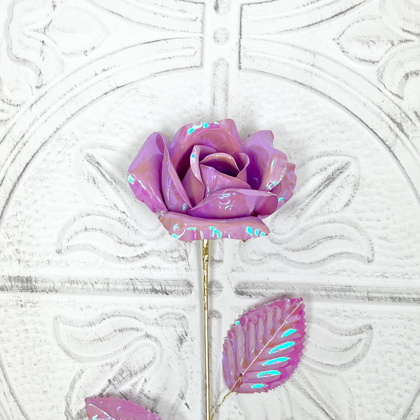Iridescent Rose with Gold Stem - 6 Colors for Floral Arrangements, Wreaths & Home Decor - Spring Floral Collection, Pink, Yellow,  Teal