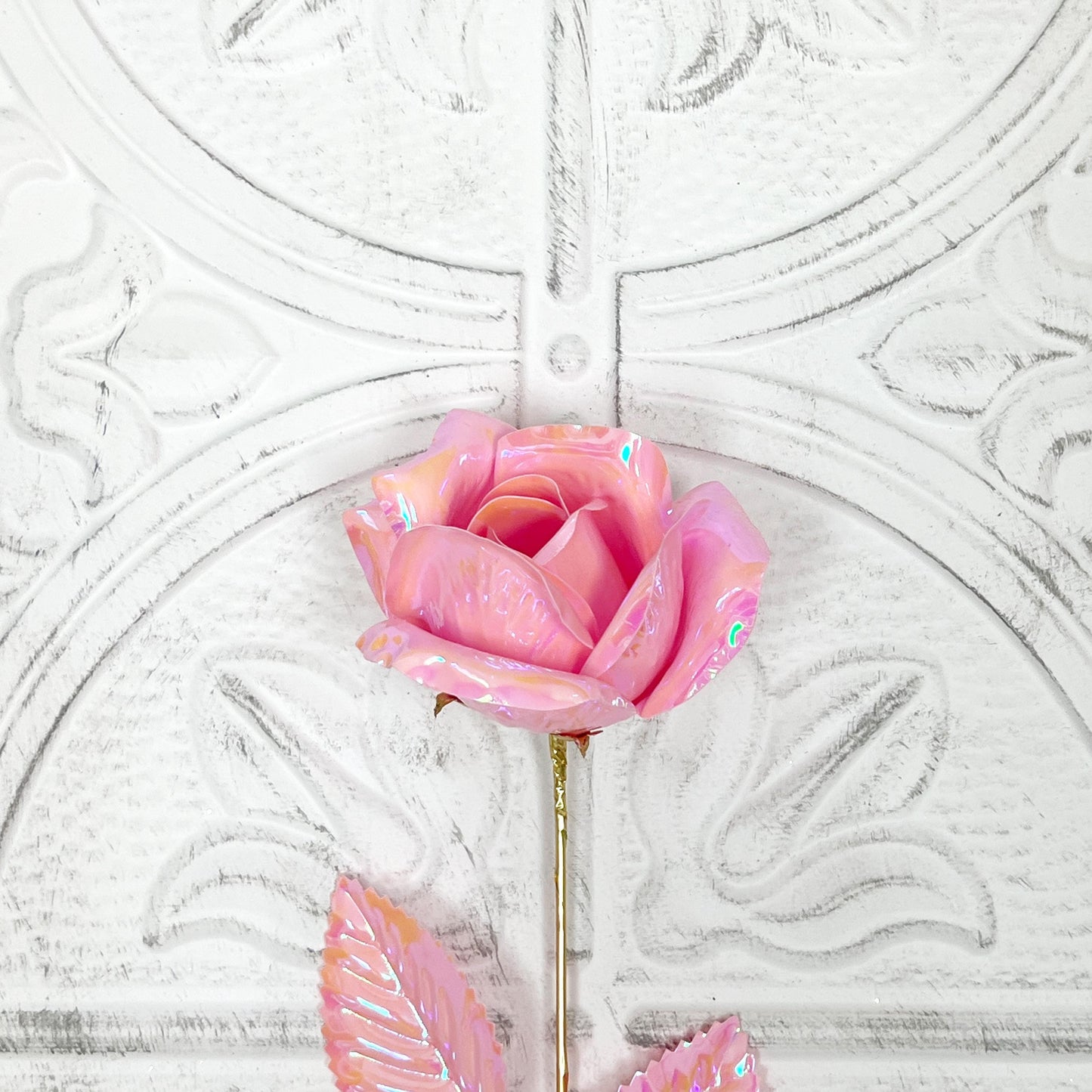Iridescent Rose with Gold Stem - 6 Colors for Floral Arrangements, Wreaths & Home Decor - Spring Floral Collection, Pink, Yellow,  Teal