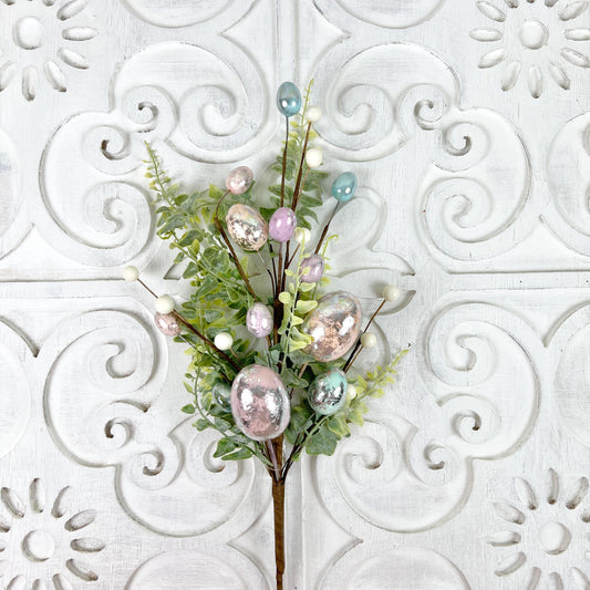 18 Inch Vintage Chocolate Egg Spray, Pastel Easter Floral Pick, Metallic Eggs, Spring Decor, Easter Floral Spray, Wreath Making Supply