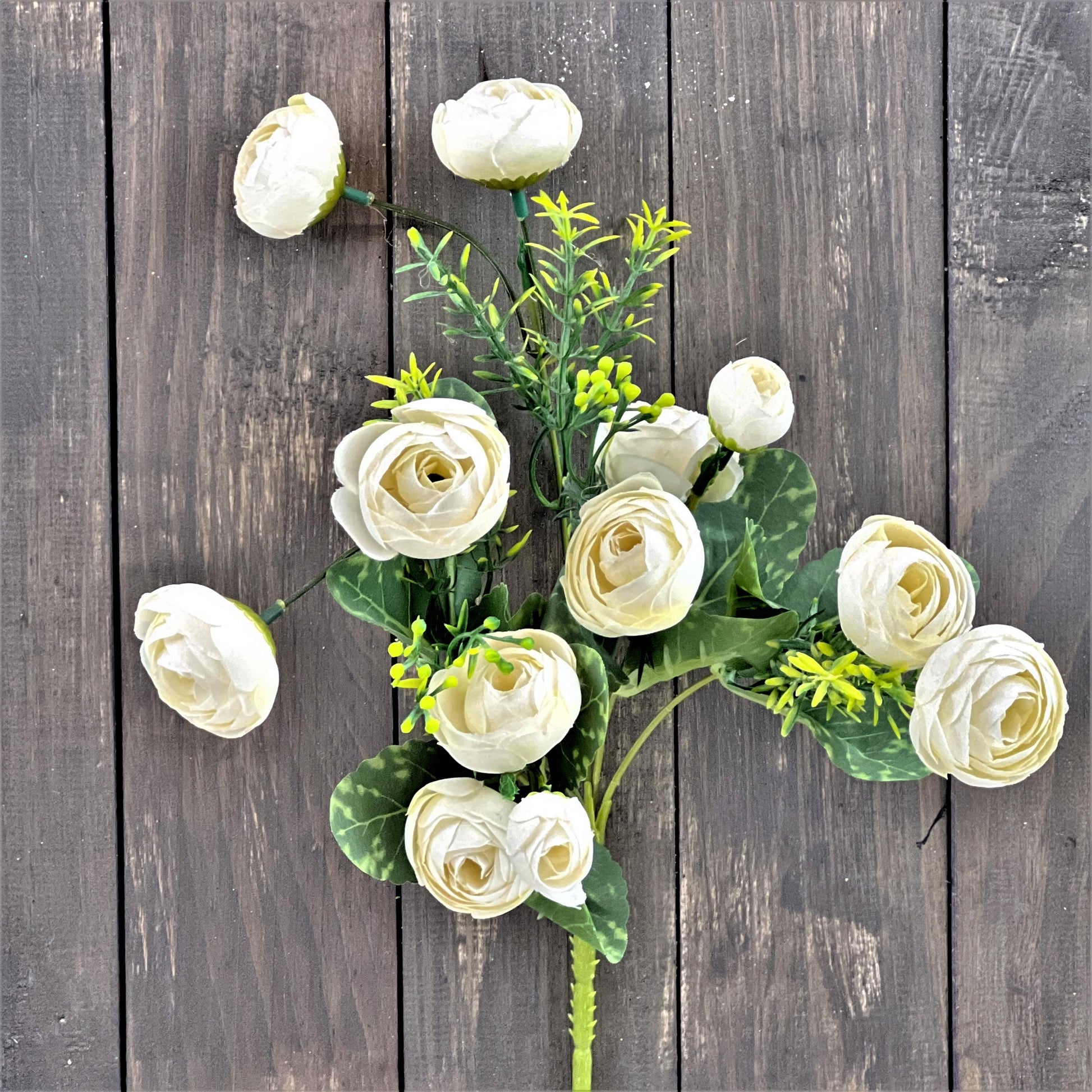 Vintage Ranunculus Bush, Cream Ranunculus Bush, White Floral Spray, Artificial Ranunculus Bush, 11" Ranunculus Spray, Wreath Making Supply