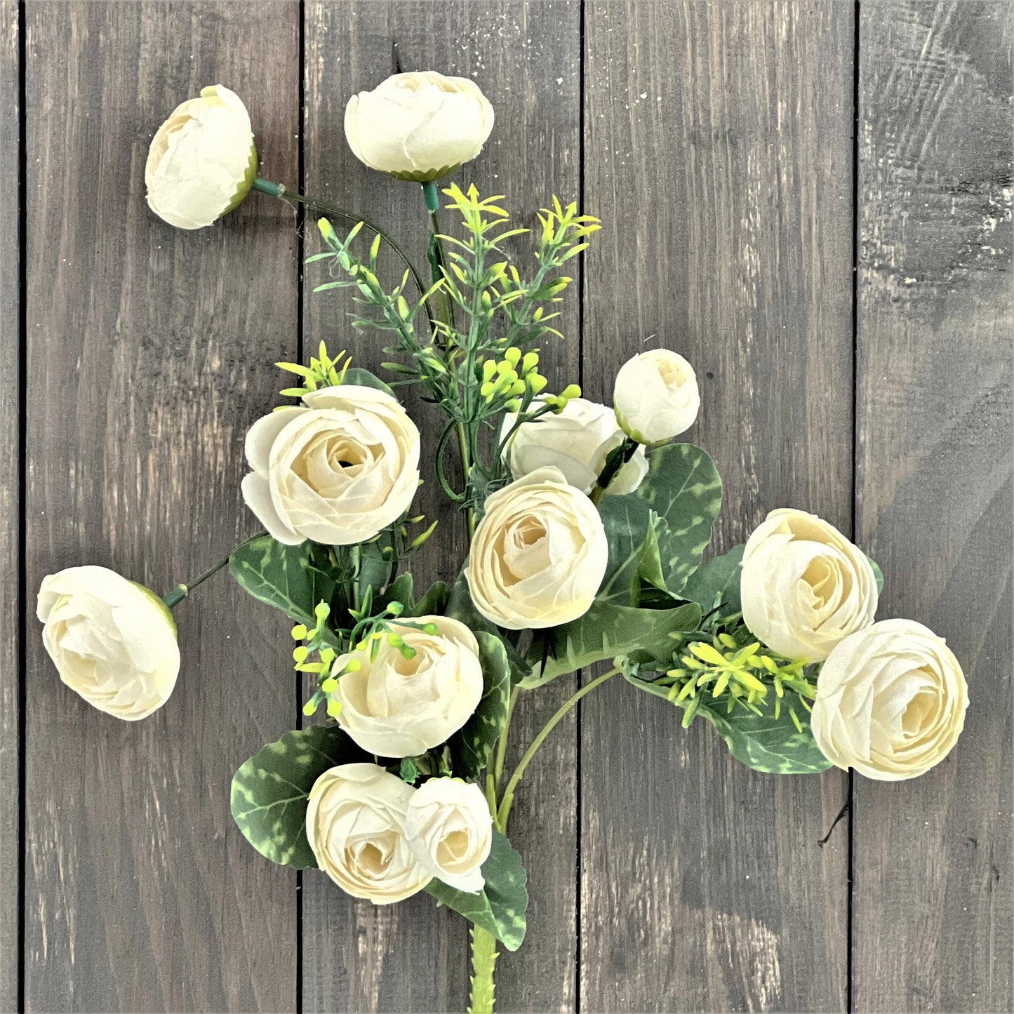 Vintage Ranunculus Bush, Cream Ranunculus Bush, White Floral Spray, Artificial Ranunculus Bush, 11" Ranunculus Spray, Wreath Making Supply