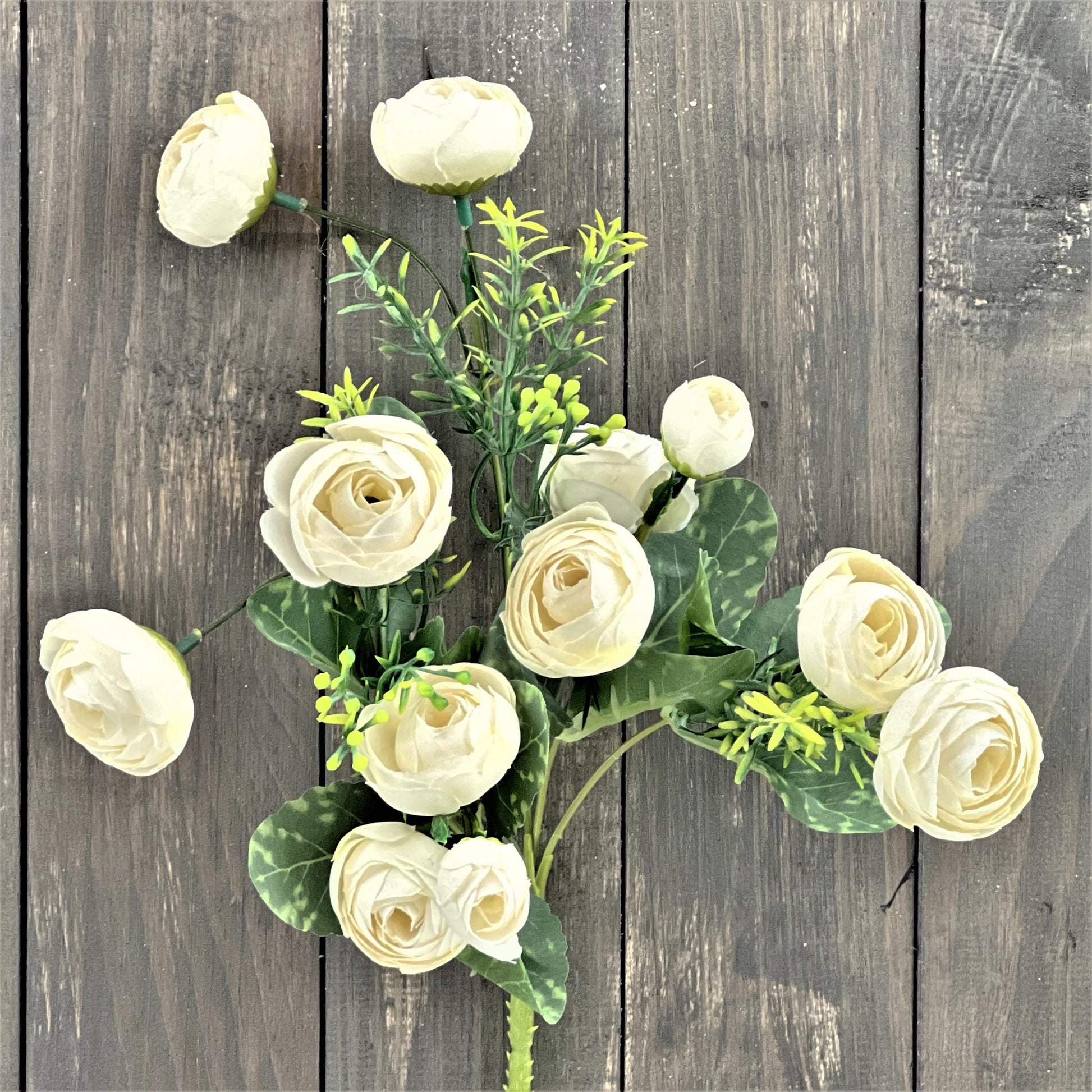 Vintage Ranunculus Bush, Cream Ranunculus Bush, White Floral Spray, Artificial Ranunculus Bush, 11" Ranunculus Spray, Wreath Making Supply