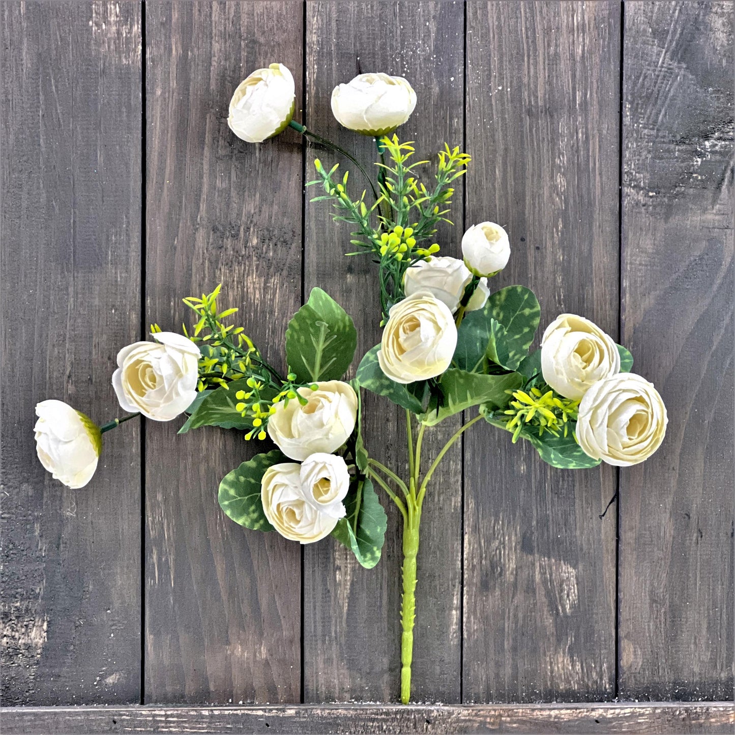 Vintage Ranunculus Bush, Cream Ranunculus Bush, White Floral Spray, Artificial Ranunculus Bush, 11" Ranunculus Spray, Wreath Making Supply