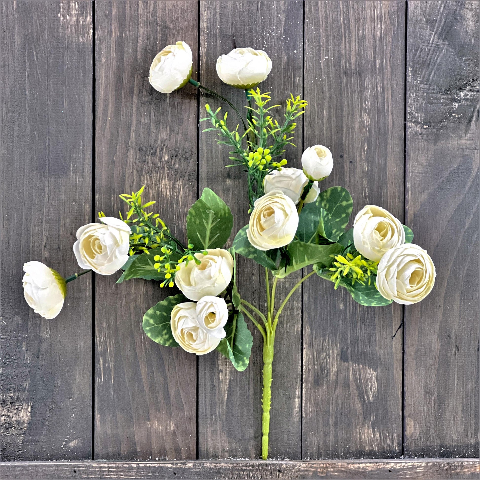 Vintage Ranunculus Bush, Cream Ranunculus Bush, White Floral Spray, Artificial Ranunculus Bush, 11" Ranunculus Spray, Wreath Making Supply