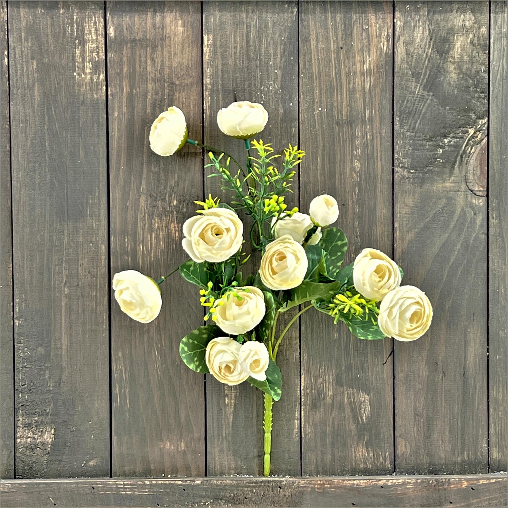 Vintage Ranunculus Bush, Cream Ranunculus Bush, White Floral Spray, Artificial Ranunculus Bush, 11" Ranunculus Spray, Wreath Making Supply