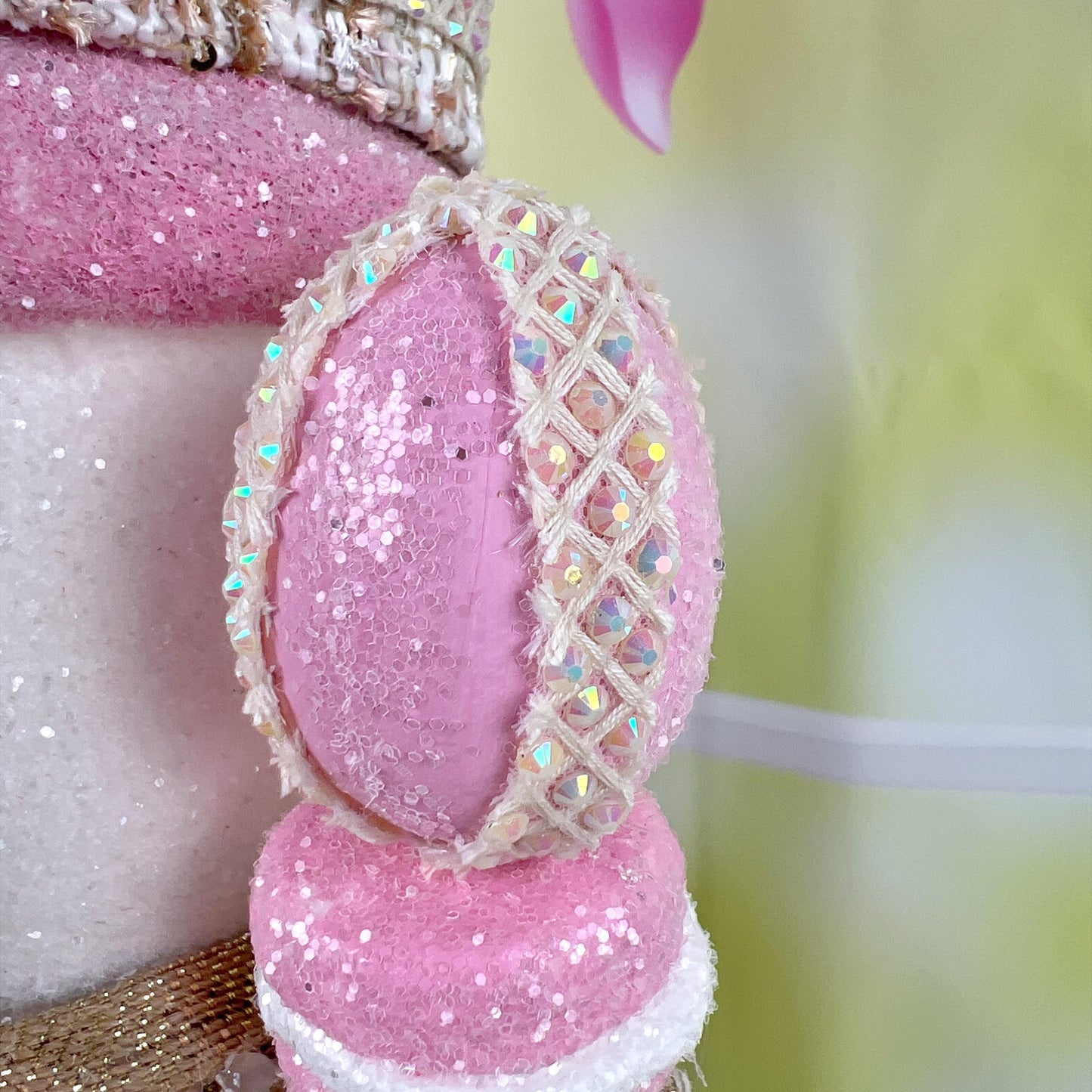 Luxury Easter Bunny Nutcracker – Couture Pink and Gold Decor – D Stevens Ribbon, Glitter and Jewel Trim – Elegant Spring Home Decor