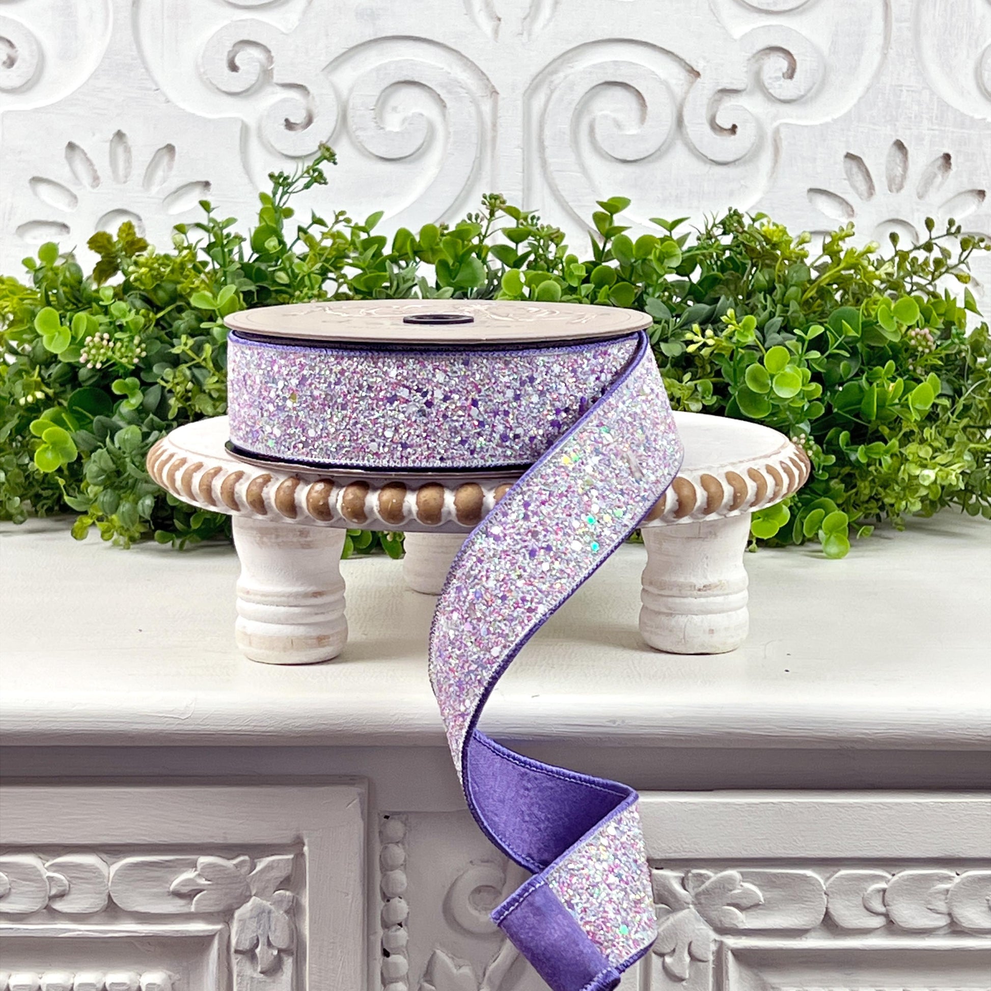 D. Stevens Lavender Sugar Plum Glitter Ribbon, Purple Glitter Ribbon, Lavender Glitter Ribbon, Spring Ribbon, 1.5" Wired Ribbon,