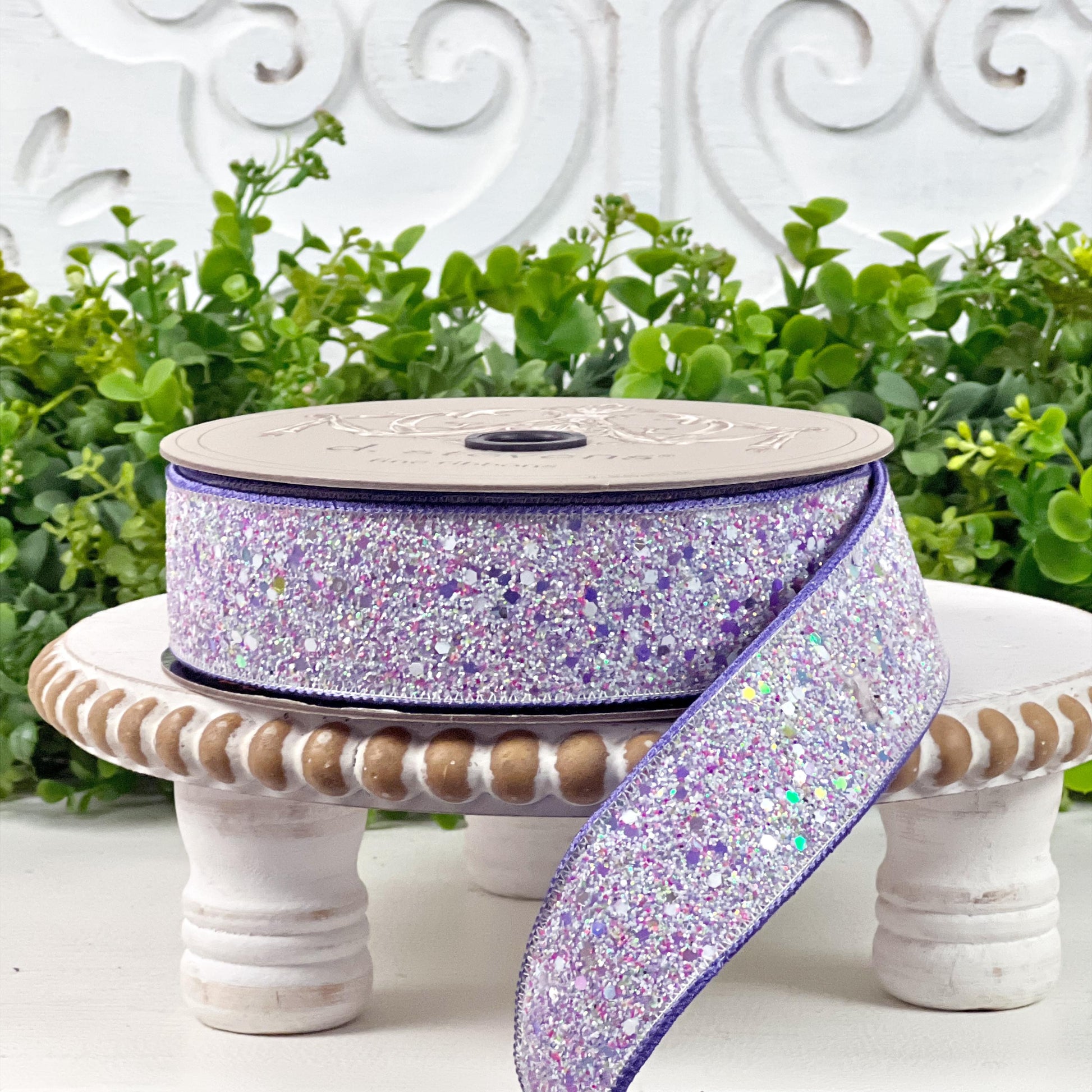 D. Stevens Lavender Sugar Plum Glitter Ribbon, Purple Glitter Ribbon, Lavender Glitter Ribbon, Spring Ribbon, 1.5" Wired Ribbon,