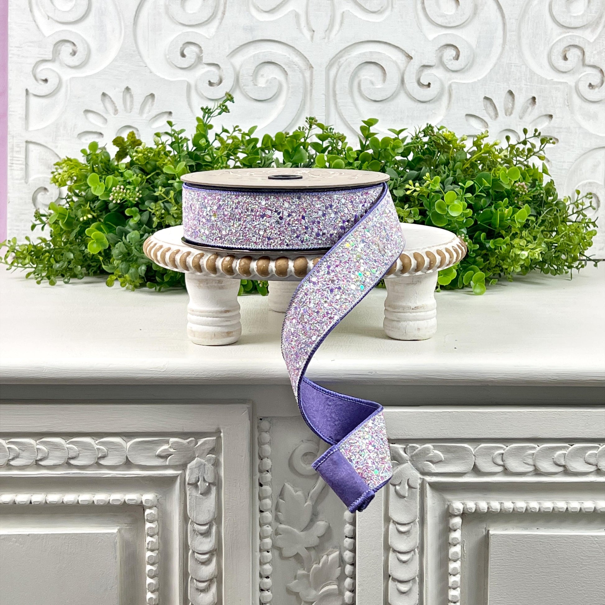 D. Stevens Lavender Sugar Plum Glitter Ribbon, Purple Glitter Ribbon, Lavender Glitter Ribbon, Spring Ribbon, 1.5" Wired Ribbon,