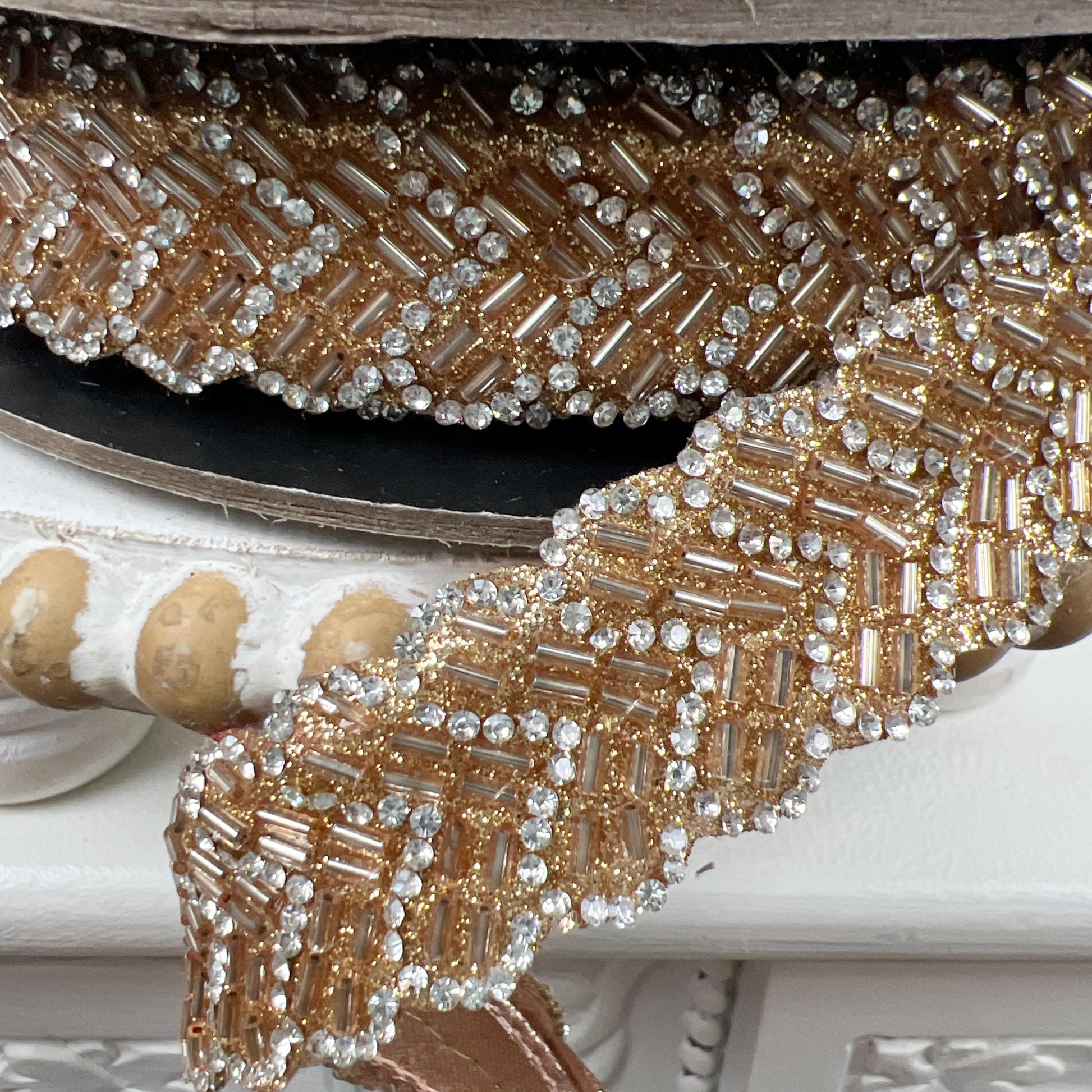 D Stevens Beaded Jeweled Chevron Glam Ribbon in Rose Gold, Rose Gold Beaded Ribbon, Luxe Holiday, Wedding, Hat & Home Décor