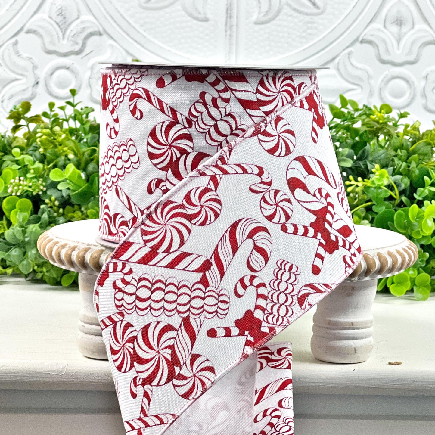 Mixed Candies Ribbon – Farrisilk Red and White Peppermint Candy Cane Ribbon | Holiday Christmas Designer Trim, Red and White Ribbon