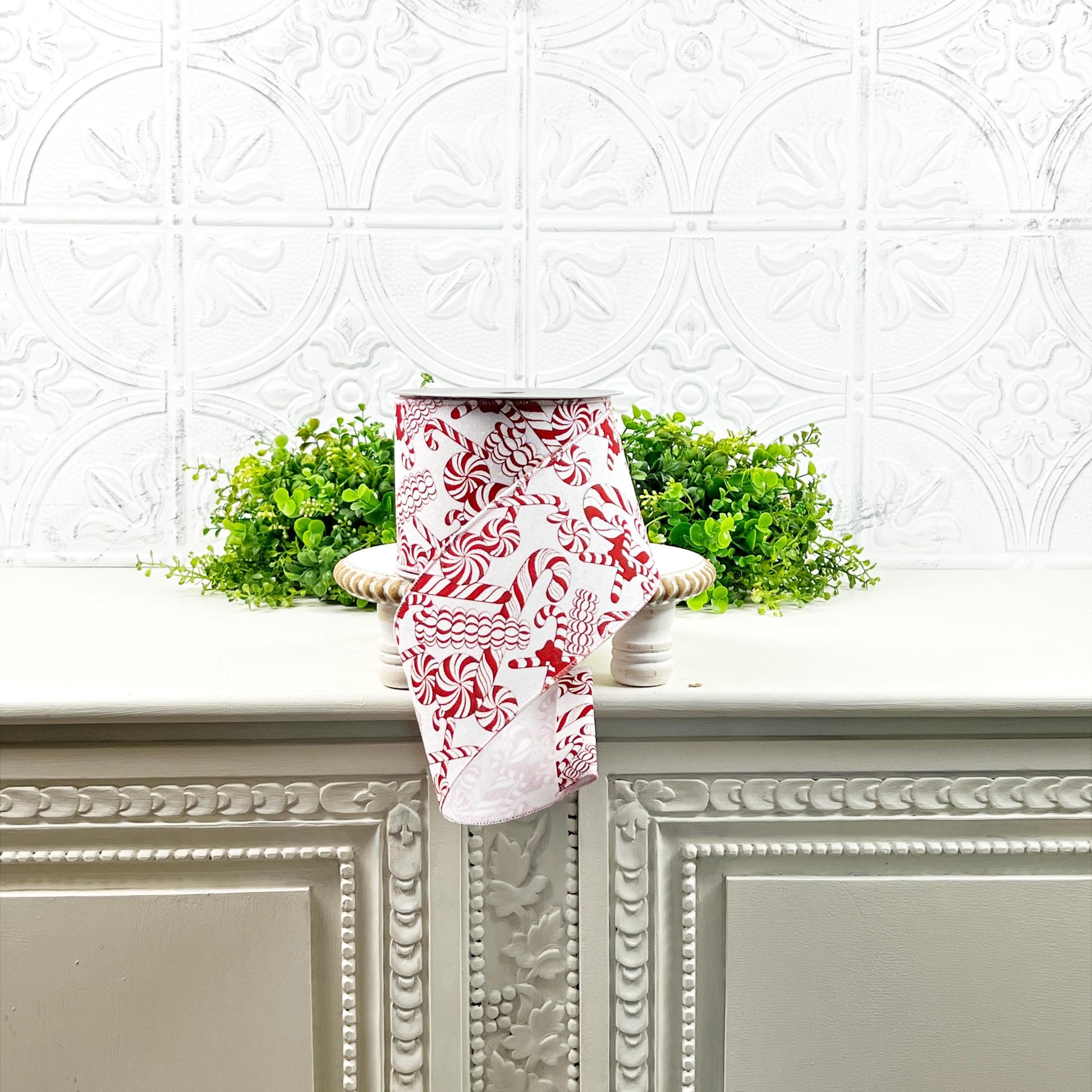 Mixed Candies Ribbon – Farrisilk Red and White Peppermint Candy Cane Ribbon | Holiday Christmas Designer Trim, Red and White Ribbon