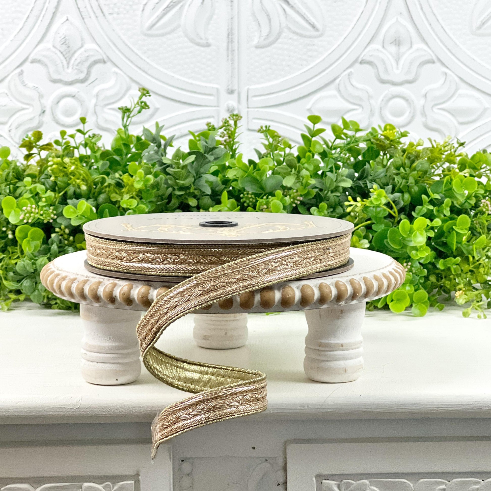 D Stevens Metallic Gold Braid Ribbon, Gold Trim Ribbon, Neutral Designer Ribbon, Textured Craft Ribbon, Luxe Wedding and Floral Ribbon