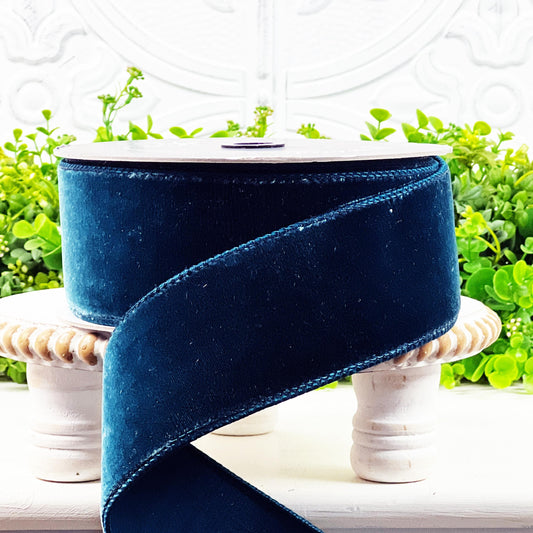 Farrisilk Dark Teal Velvet Ribbon – Farrisilk Deep Teal Designer Velvet, Luxury Wired Ribbon for Elegant Decor and Design, Teal Xmas Ribbon