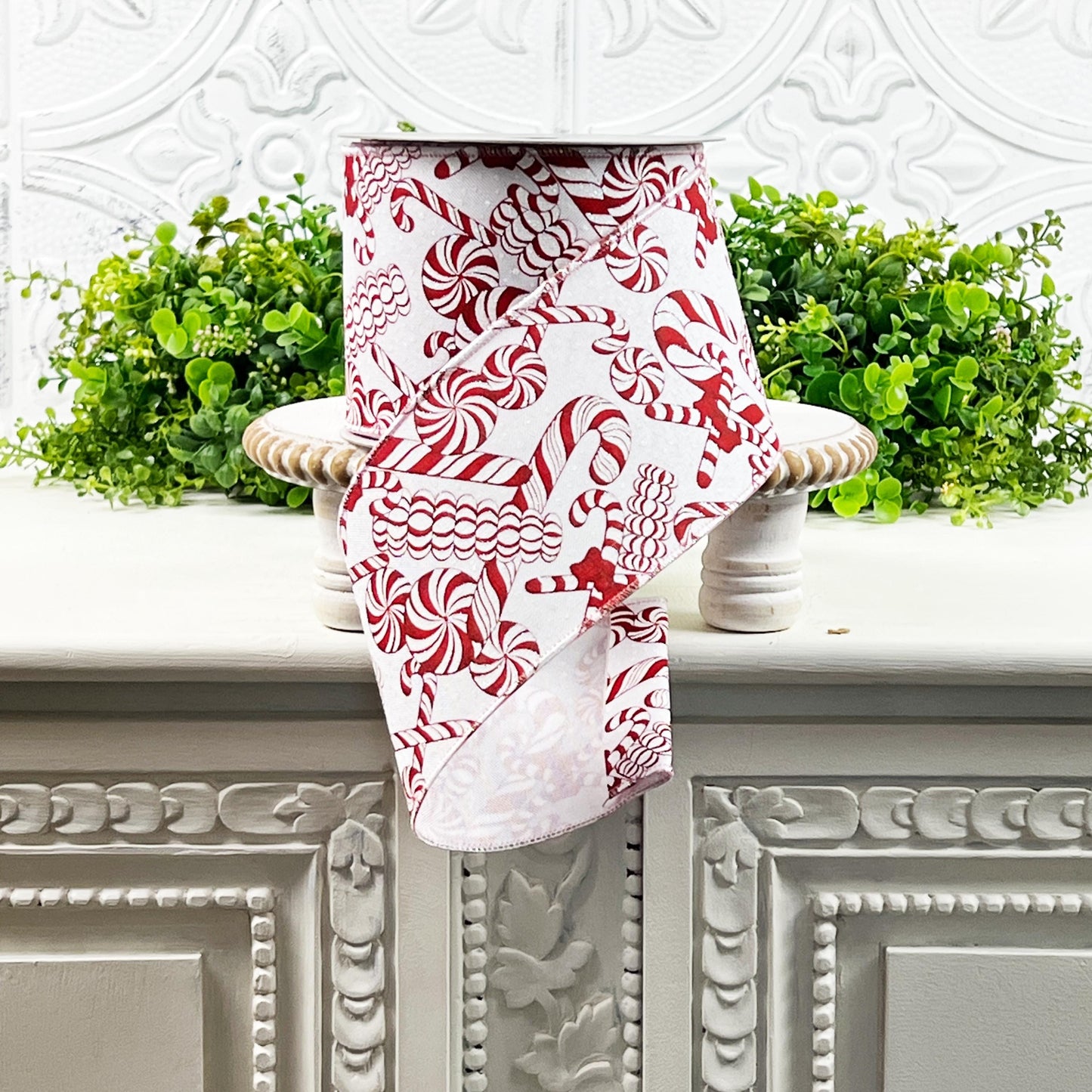Mixed Candies Ribbon – Farrisilk Red and White Peppermint Candy Cane Ribbon | Holiday Christmas Designer Trim, Red and White Ribbon
