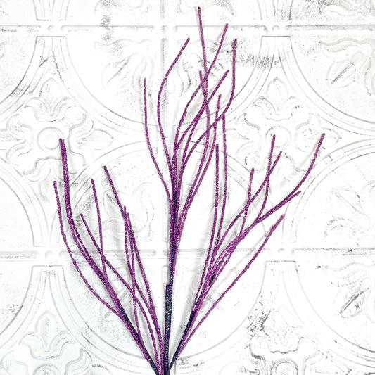 30" Purple Glitter Twig Spray | Halloween Wreath Accent | Sparkle Branch Pick | Fall Floral Stem | Glitter Twig Decor | Witchy Arrangement