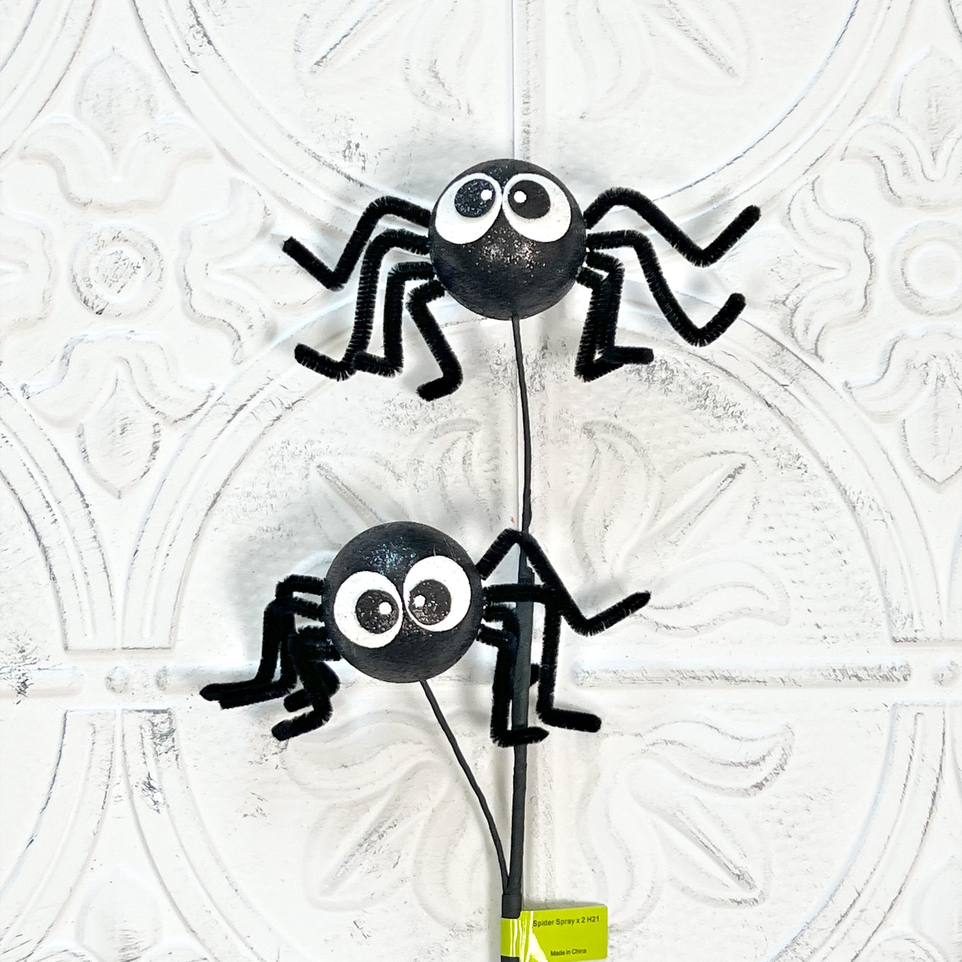 21" Glittered Halloween Spider Spray | Not-So-Spooky Wreath Pick | Black, Orange, Pink, or Purple | Cute Halloween Glitter Decor Stem
