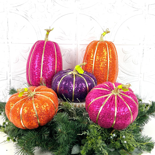 Sequin Pumpkin Decor for Fall | Pink, Purple, Orange Halloween Pumpkins | Glam Autumn Decoration | Purple Fall Pumpkin | Fall Mantle Decor