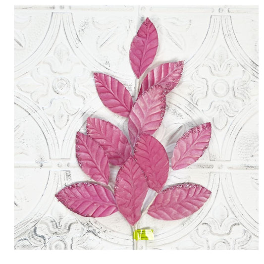 Velvet Magnolia Leaf Spray | 25" Pink Foliage Stem | Elegant Fall or Holiday Wreath Accent | Luxe Floral Pick | Pink Velvet Magnolia Leaf